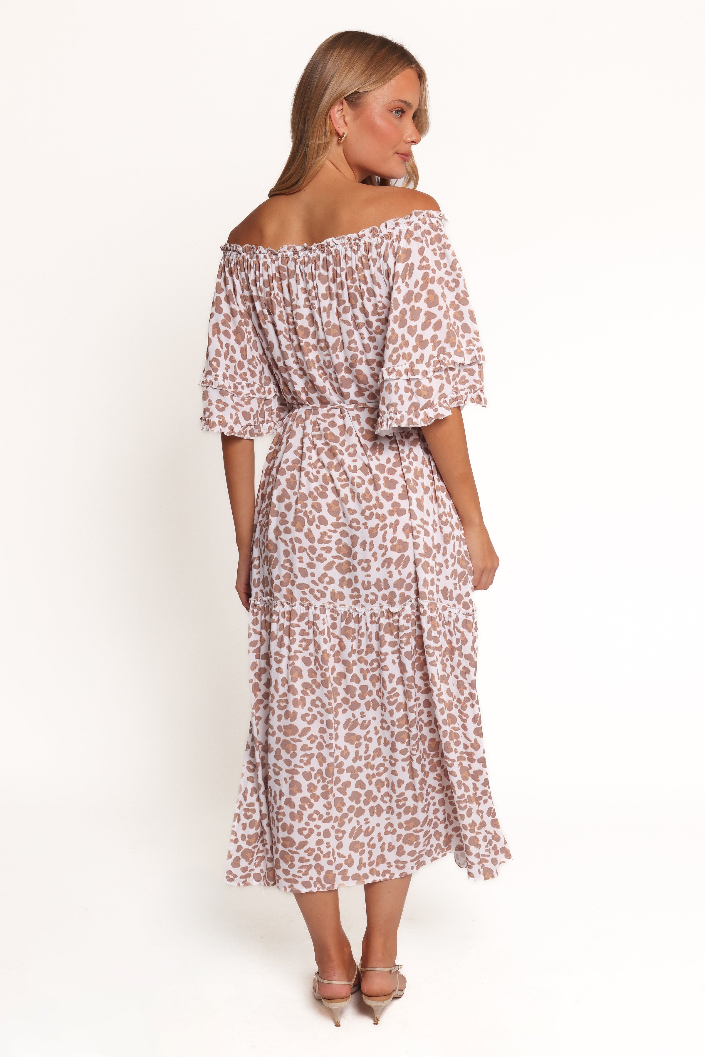 Petal and Pup USA DRESSES Rhody Off Shoulder Maxi Dress - White Leopard