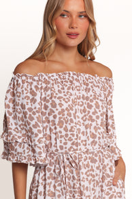 Petal and Pup USA DRESSES Rhody Off Shoulder Maxi Dress - White Leopard
