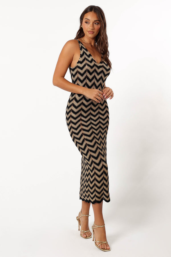 Petal and Pup USA DRESSES Rhya Midi Dress - Sand/Black