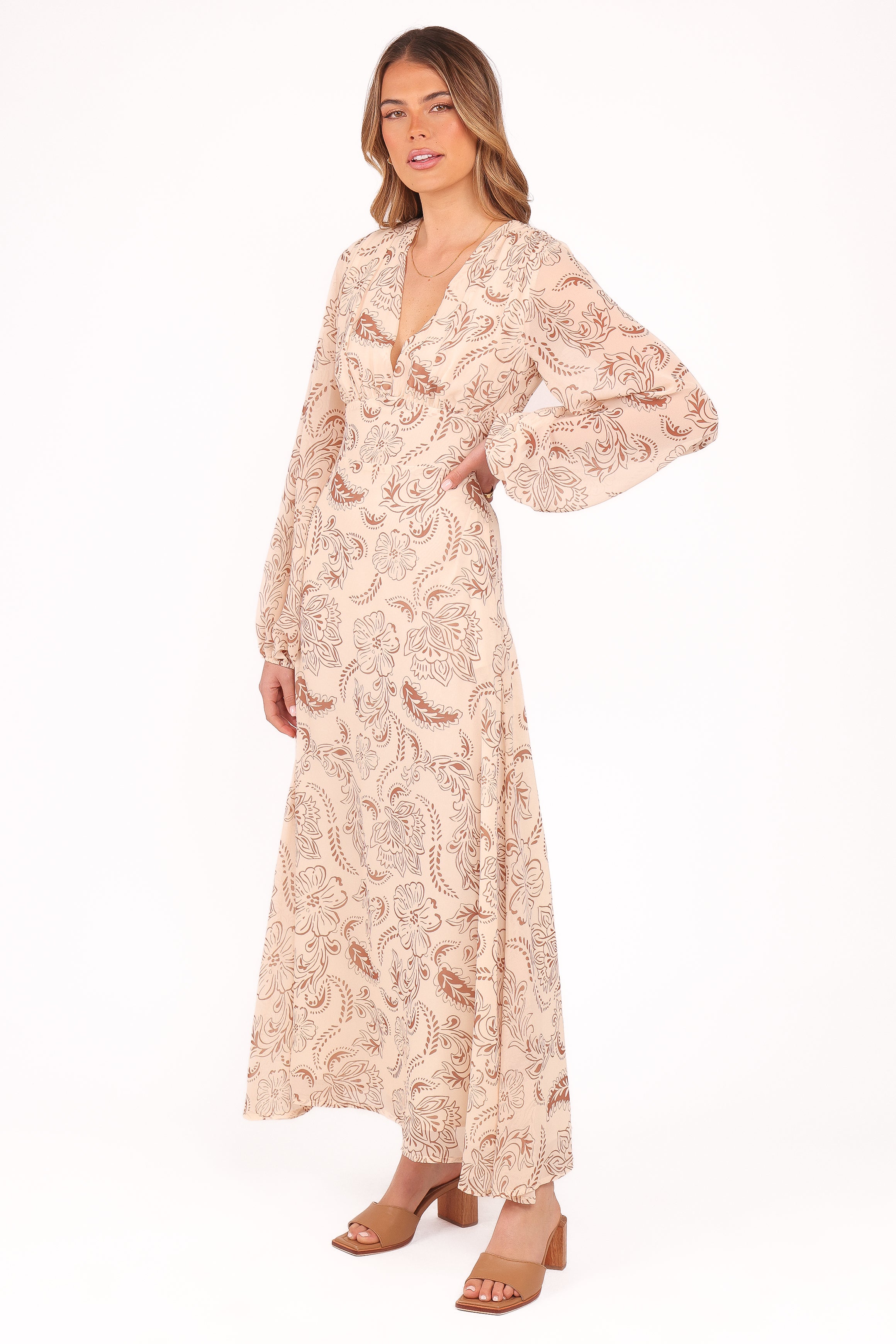 Petal and Pup USA DRESSES Riba Midi Dress - Brown Paisley