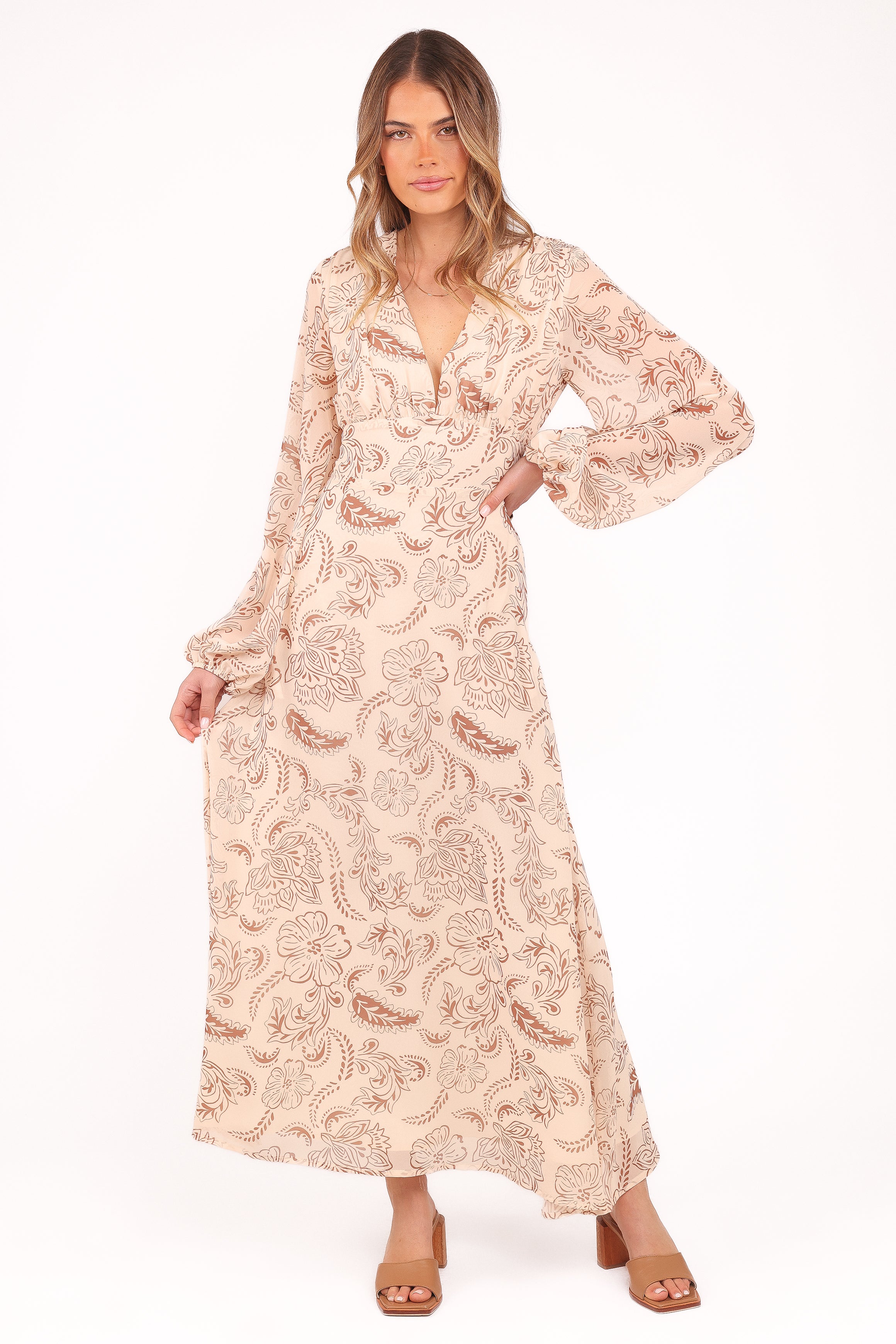 Petal and Pup USA DRESSES Riba Midi Dress - Brown Paisley