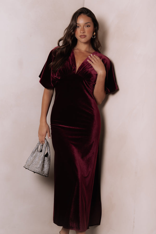 Petal and Pup USA DRESSES Ricki Velvet Maxi Dress - Wine