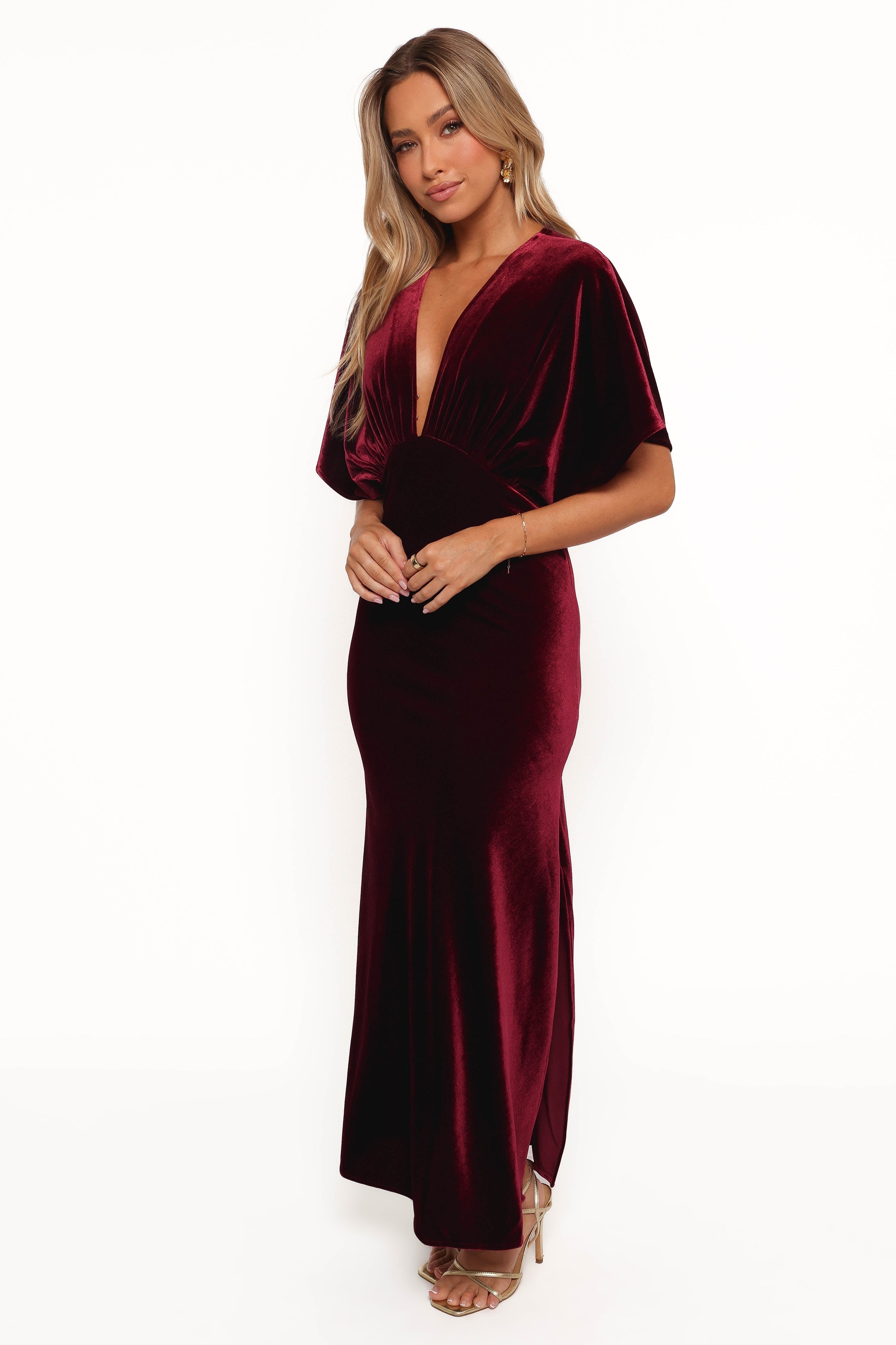 Petal and Pup USA DRESSES Ricki Velvet Maxi Dress - Wine