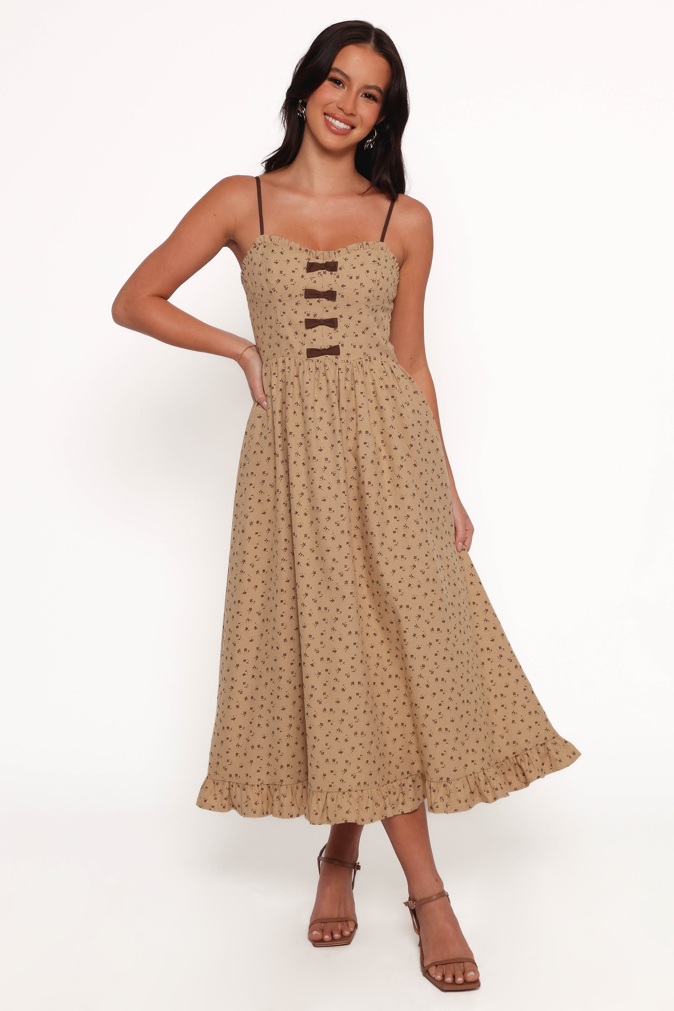Petal and Pup USA DRESSES Robbins Midi Dress - Beige Brown
