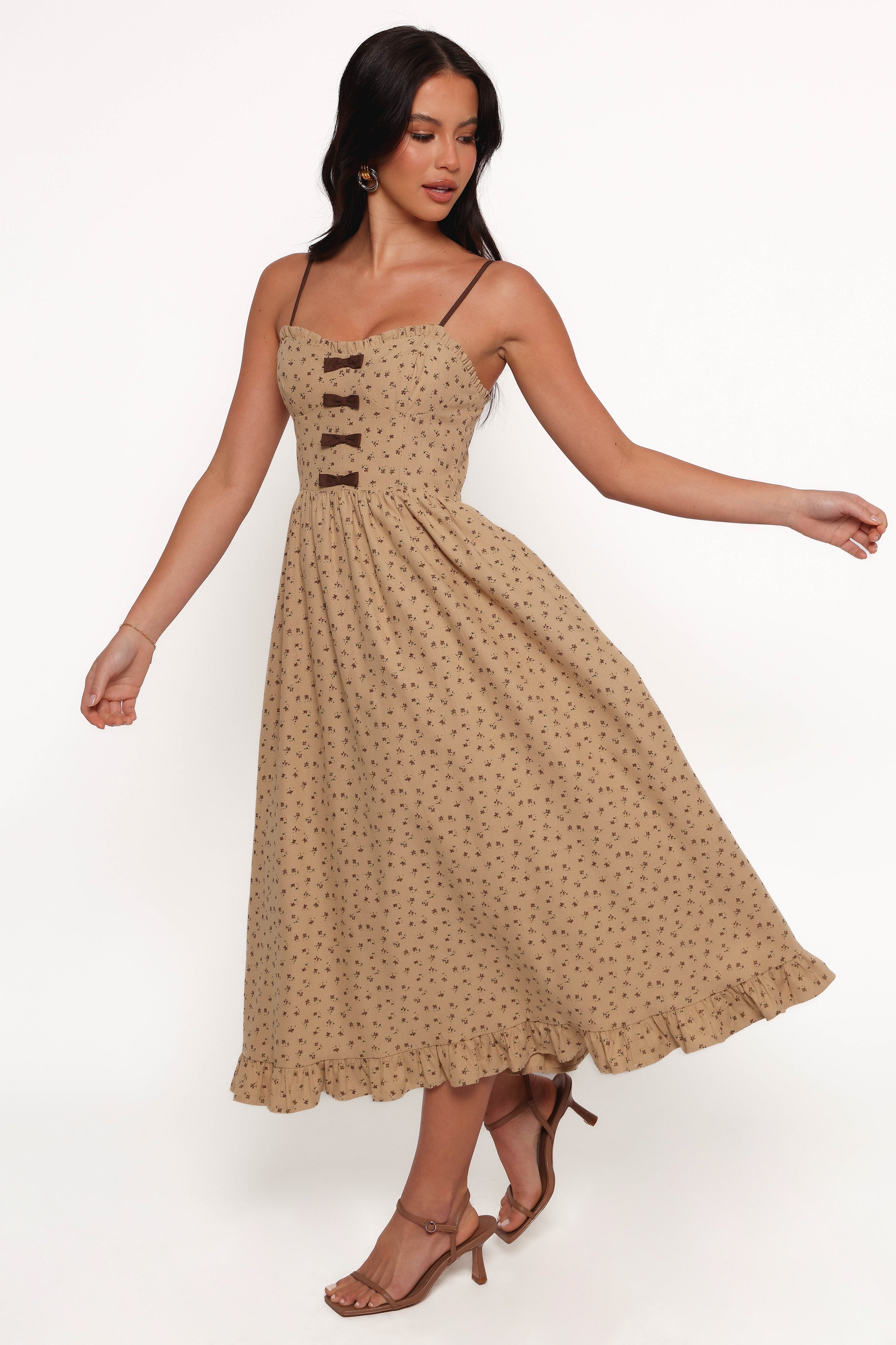 Petal and Pup USA DRESSES Robbins Midi Dress - Beige Brown