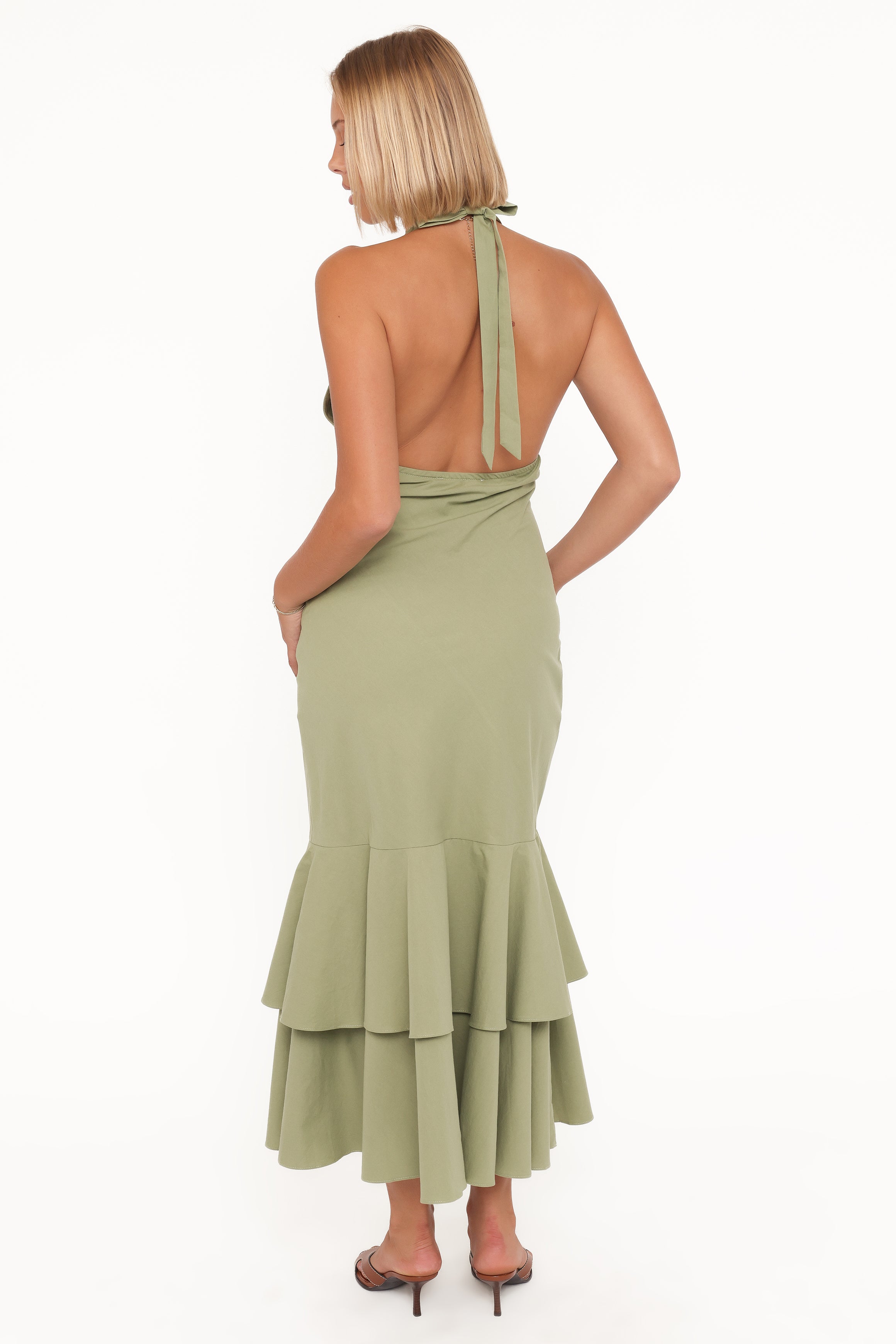 Petal and Pup USA DRESSES Robyn Halterneck Maxi Dress - Olive Green