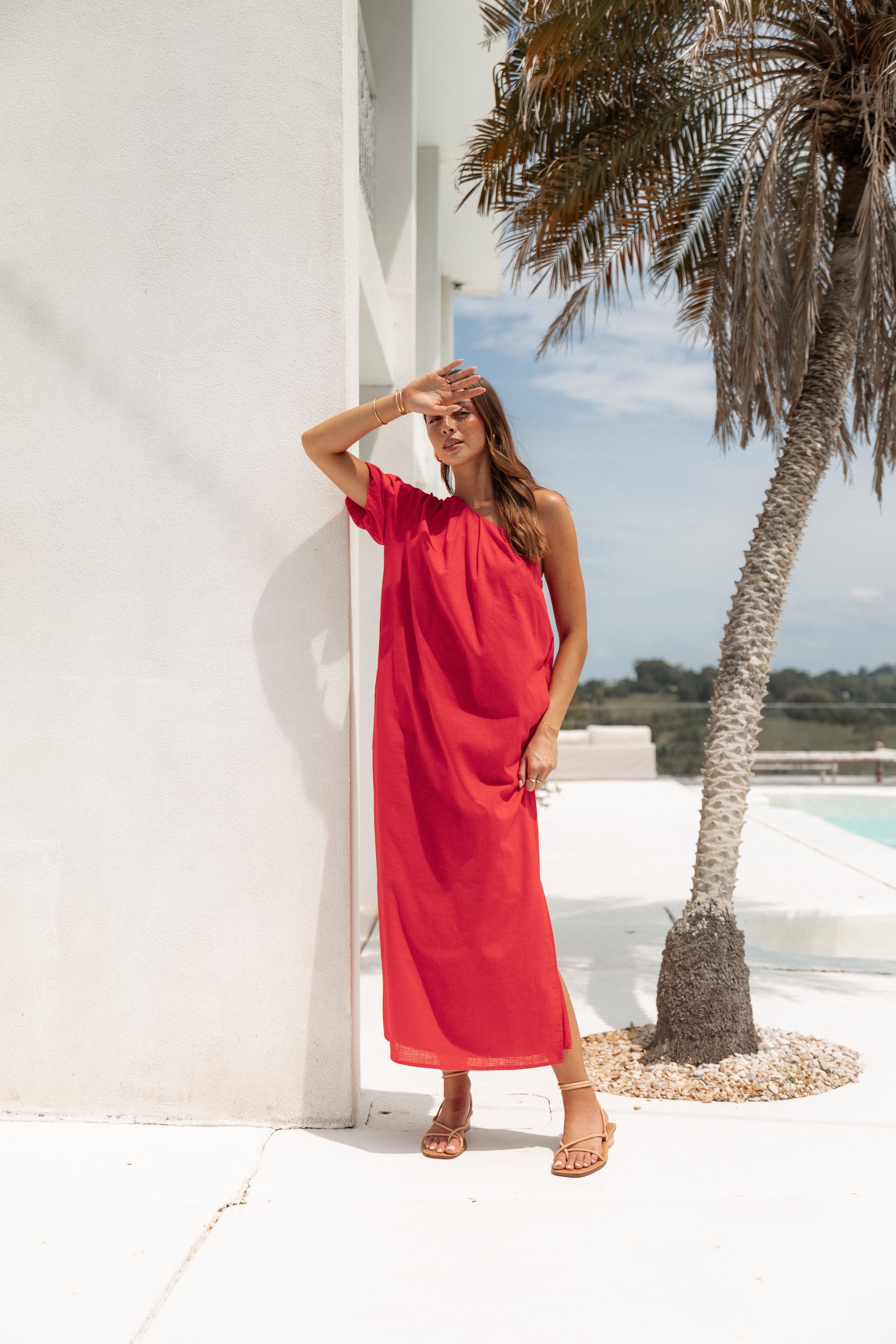 Roma One Shoulder Midi Dress - Red Roma One Shoulder Midi Dress - Red