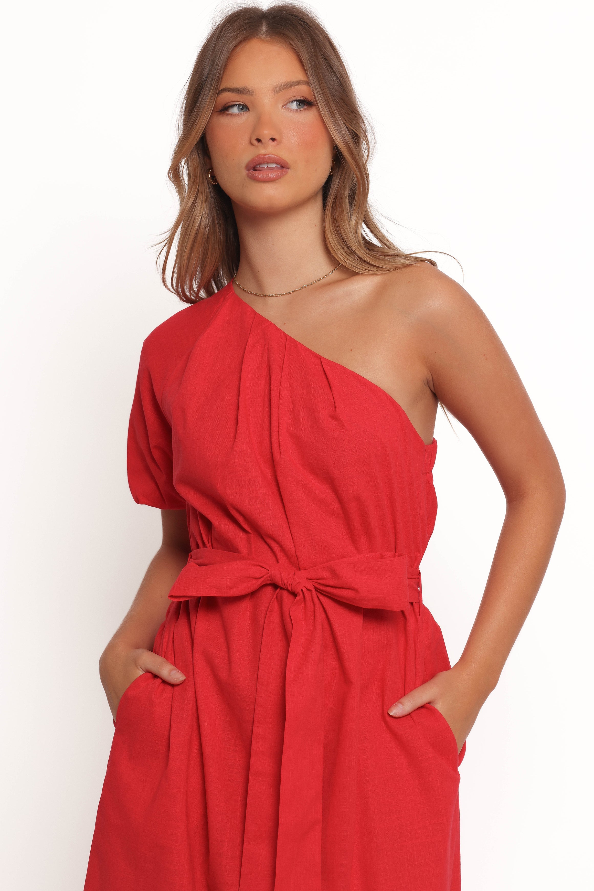 strapless open back dress Roma One Shoulder Midi Dress