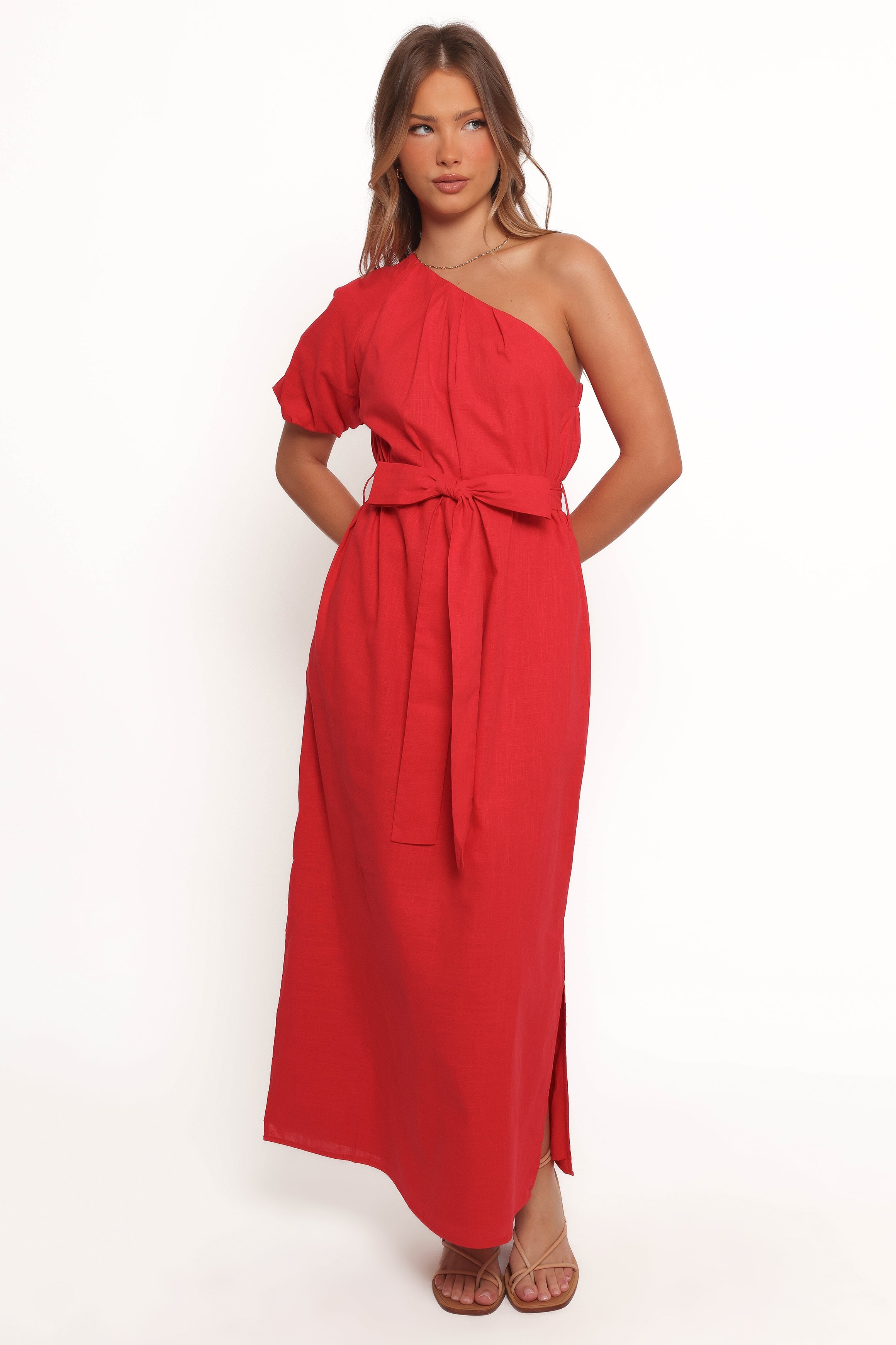 strapless open back dress Roma One Shoulder Midi Dress