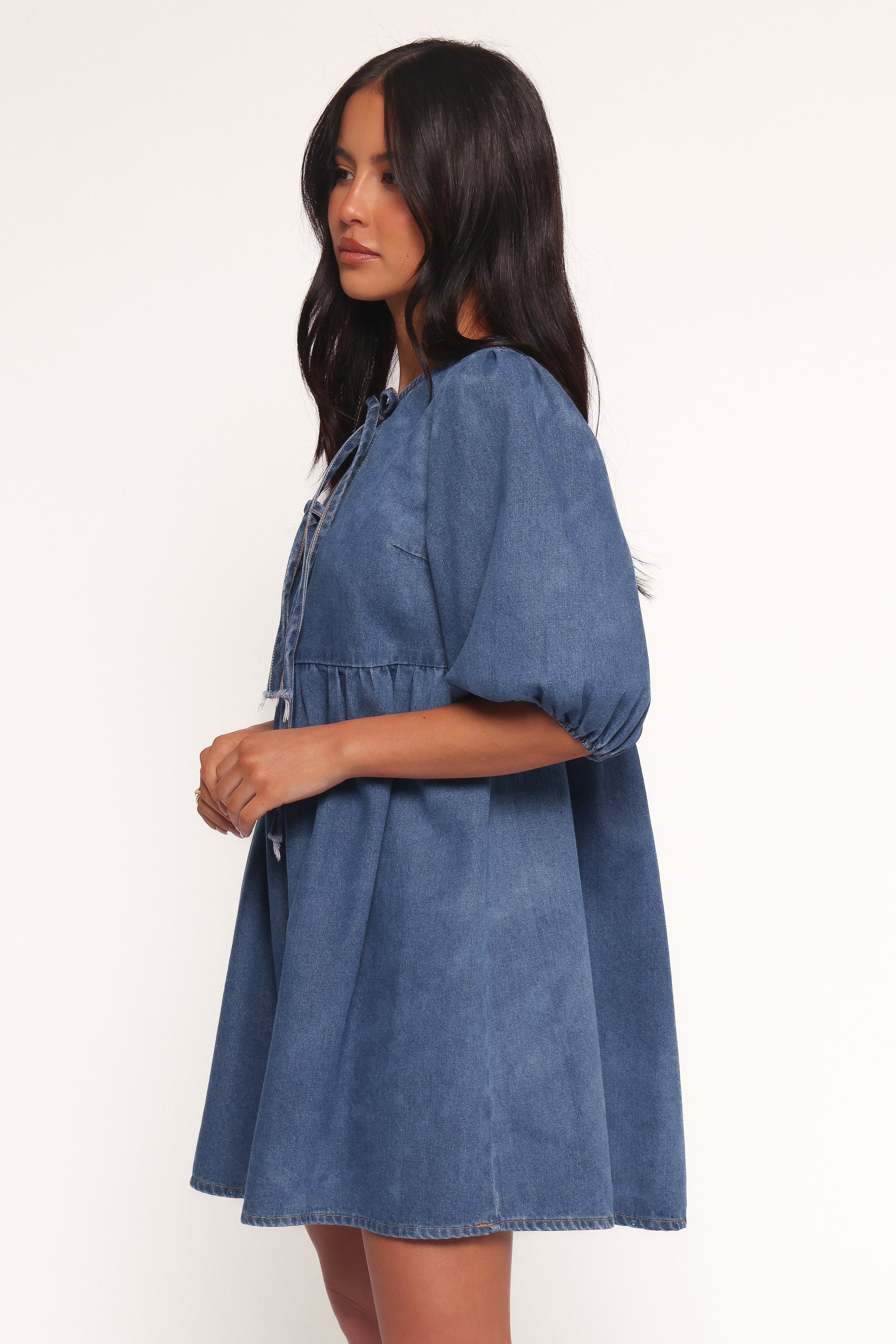 Petal and Pup USA DRESSES Romana Tie Front Mini Dress - Dark Denim