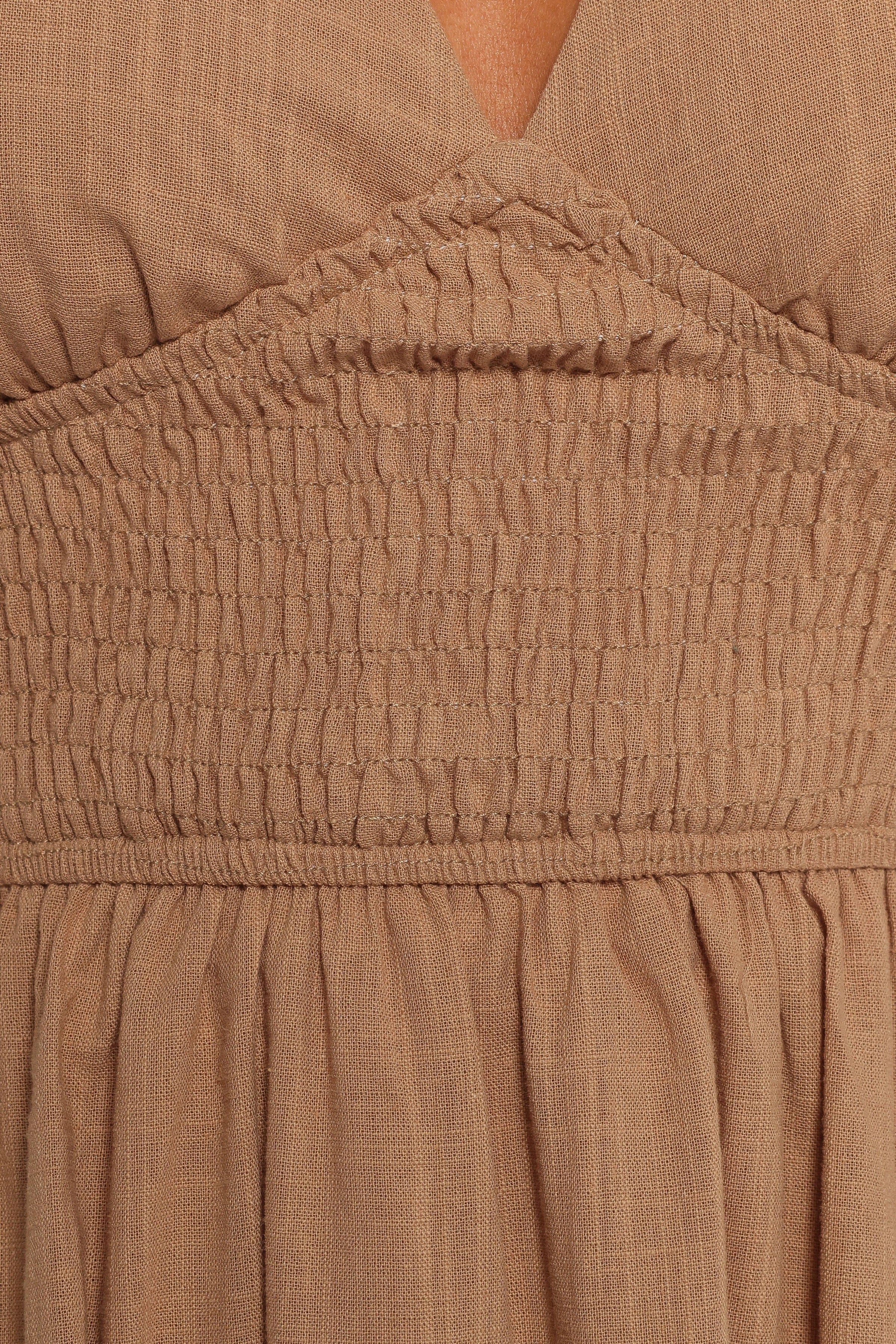 Petal and Pup USA DRESSES Ronnie Short Sleeve Midi Dress - Tan (Hold for Rack)