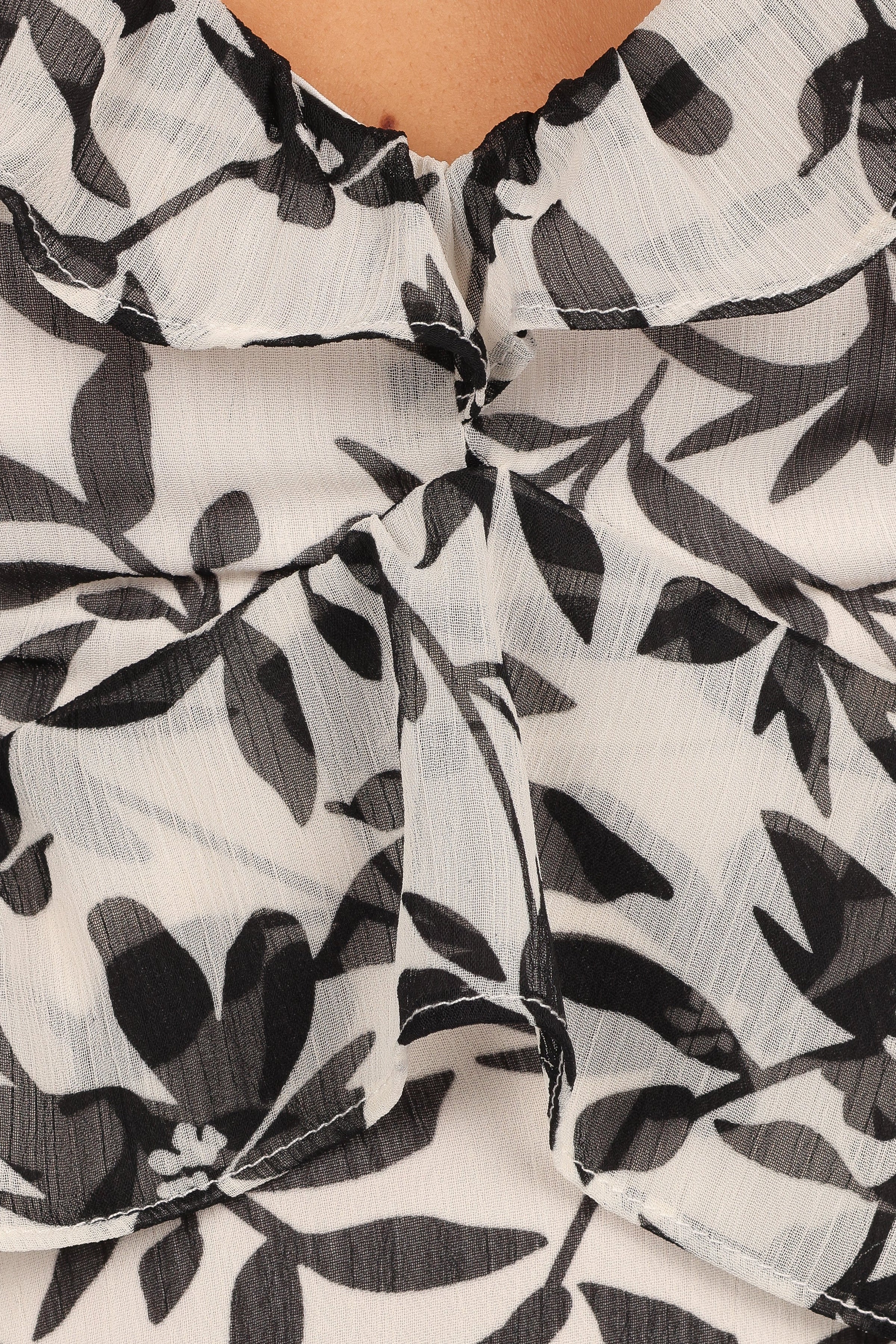 grey and white floral dress Petal and Pup Women's Rori Ruffle Maxi Dress