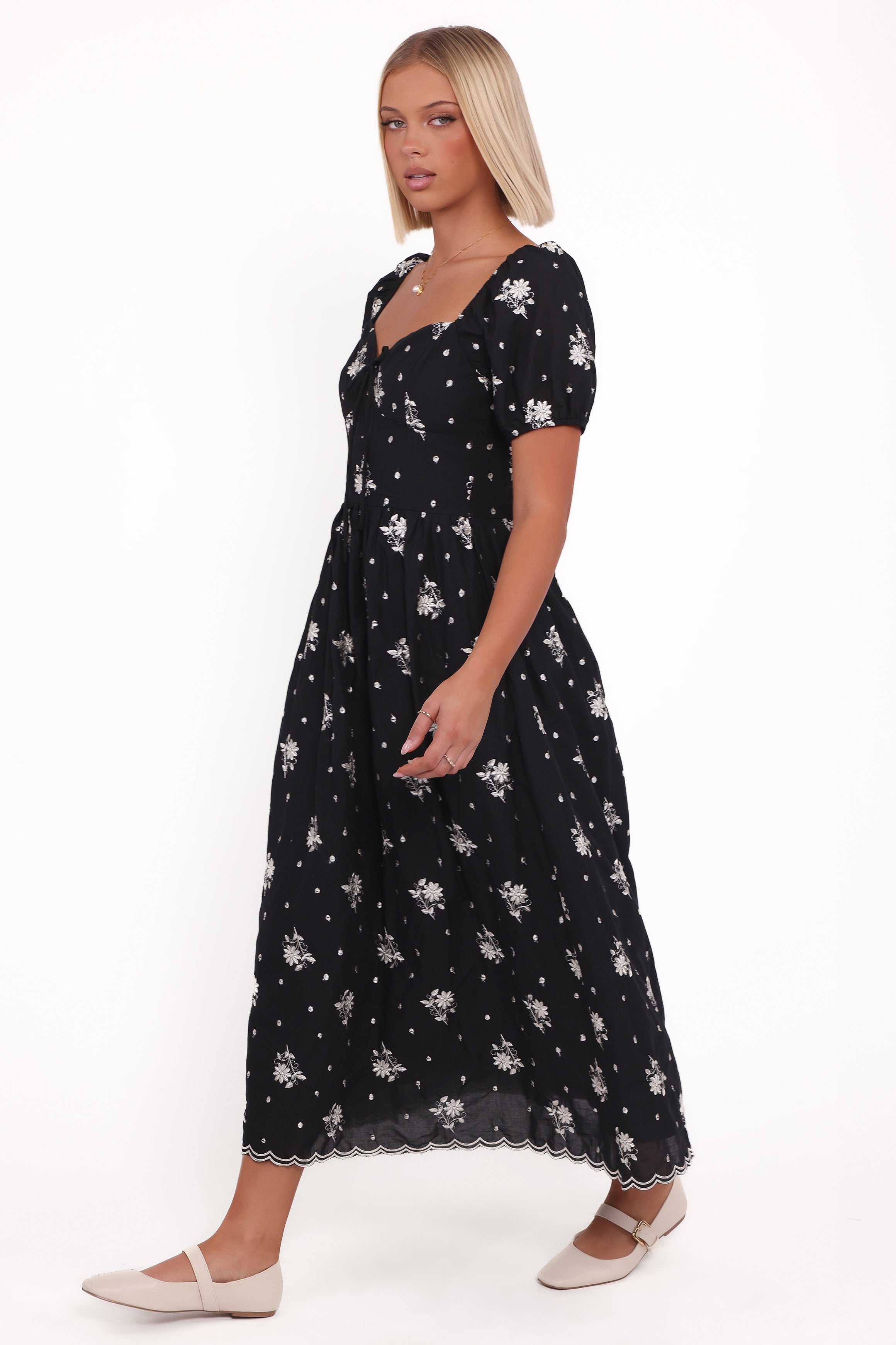 Petal and Pup USA DRESSES Rosemarie Midi Dress - Black Floral (Hold for Amazon)