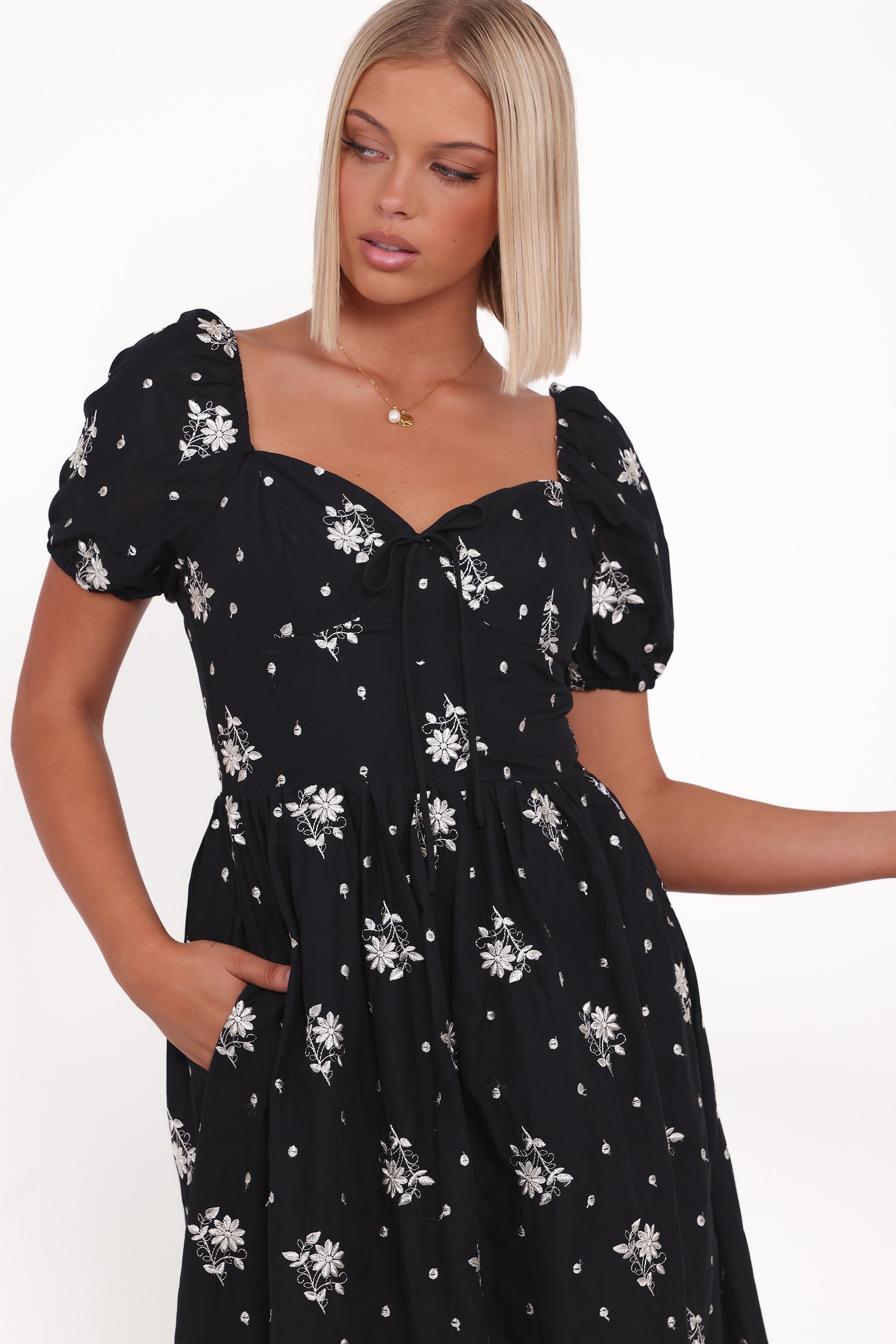 Petal and Pup USA DRESSES Rosemarie Midi Dress - Black Floral (Hold for Amazon)