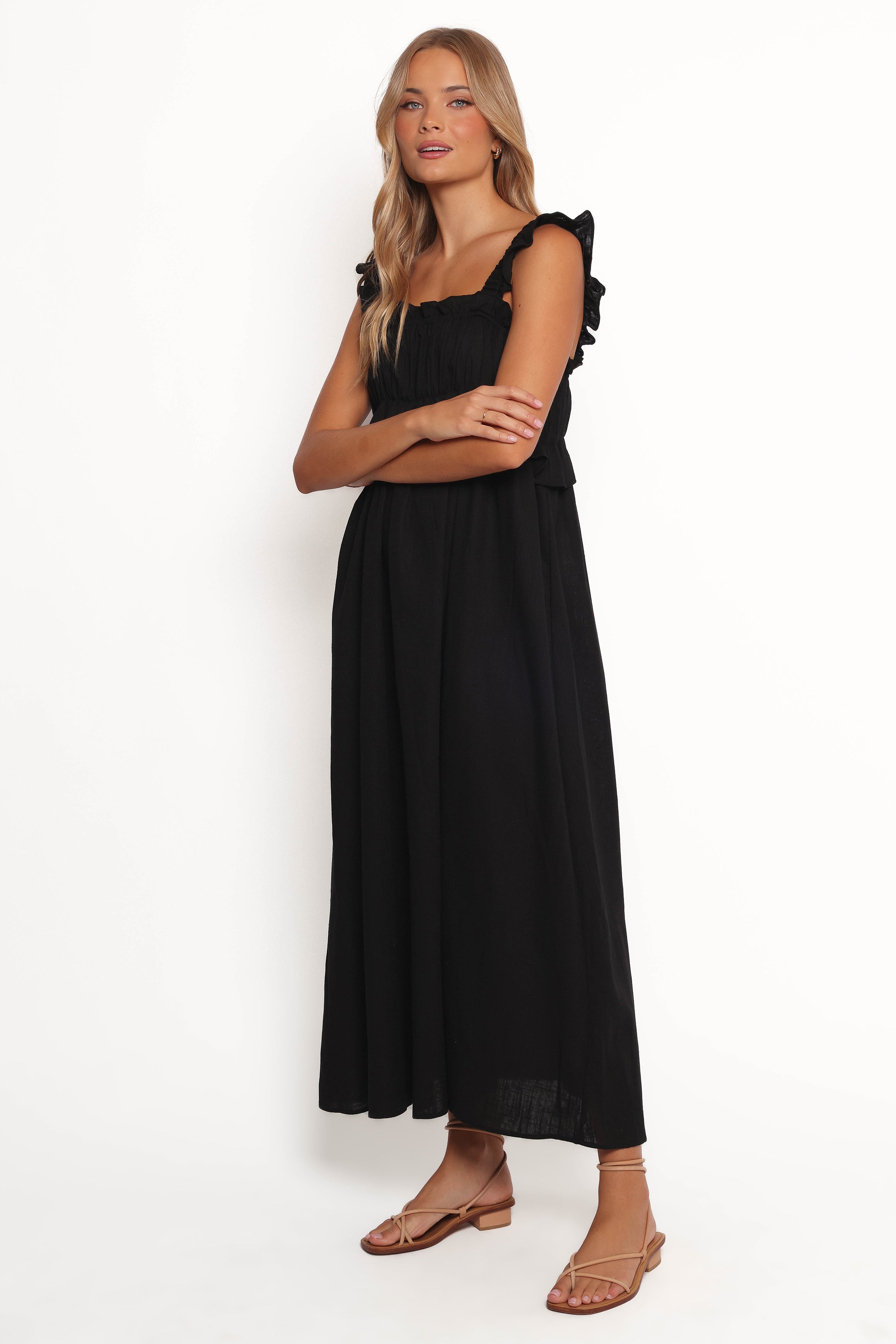 Petal and Pup USA DRESSES Ross Frill Strap Maxi Dress - Black