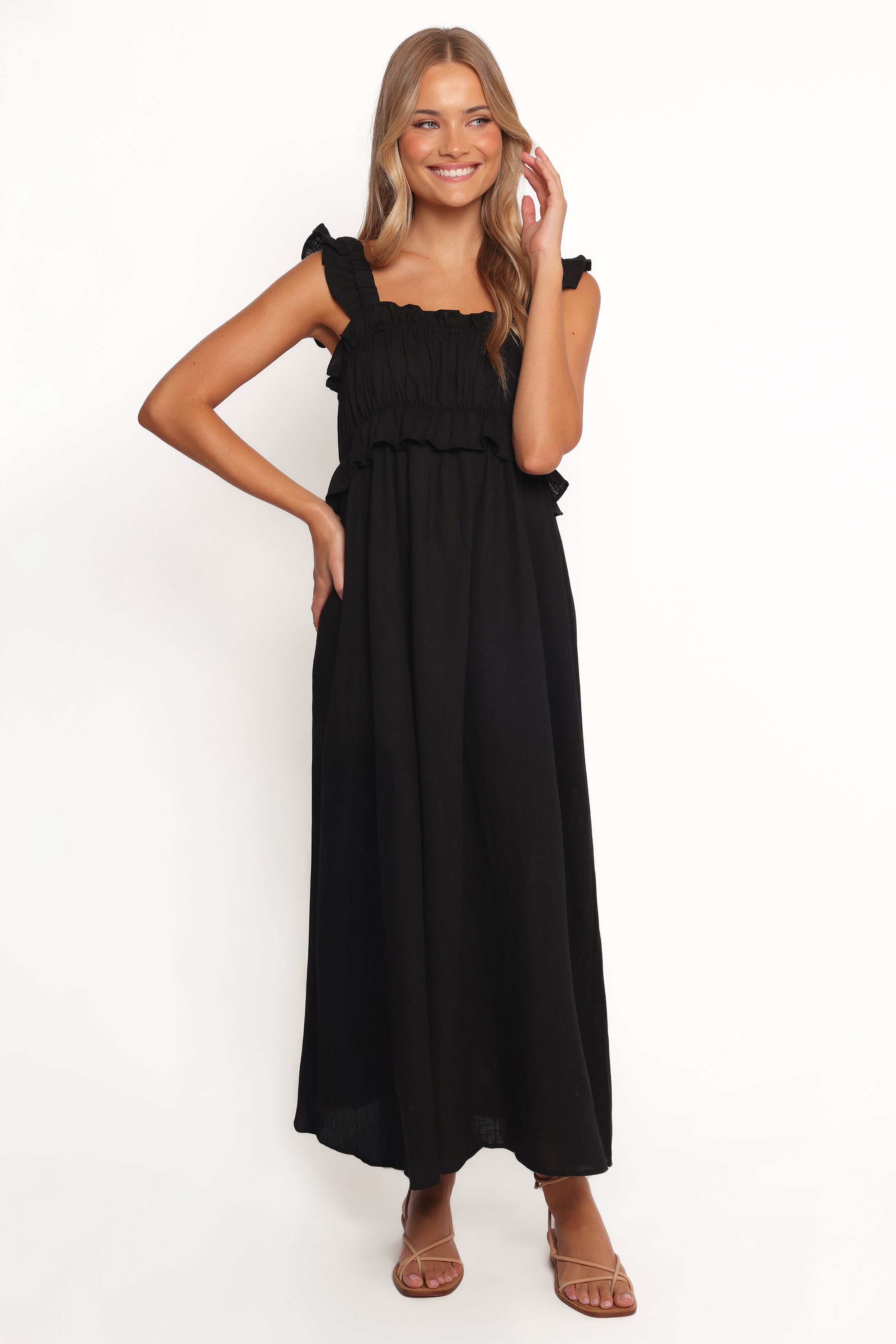 Petal and Pup USA DRESSES Ross Frill Strap Maxi Dress - Black