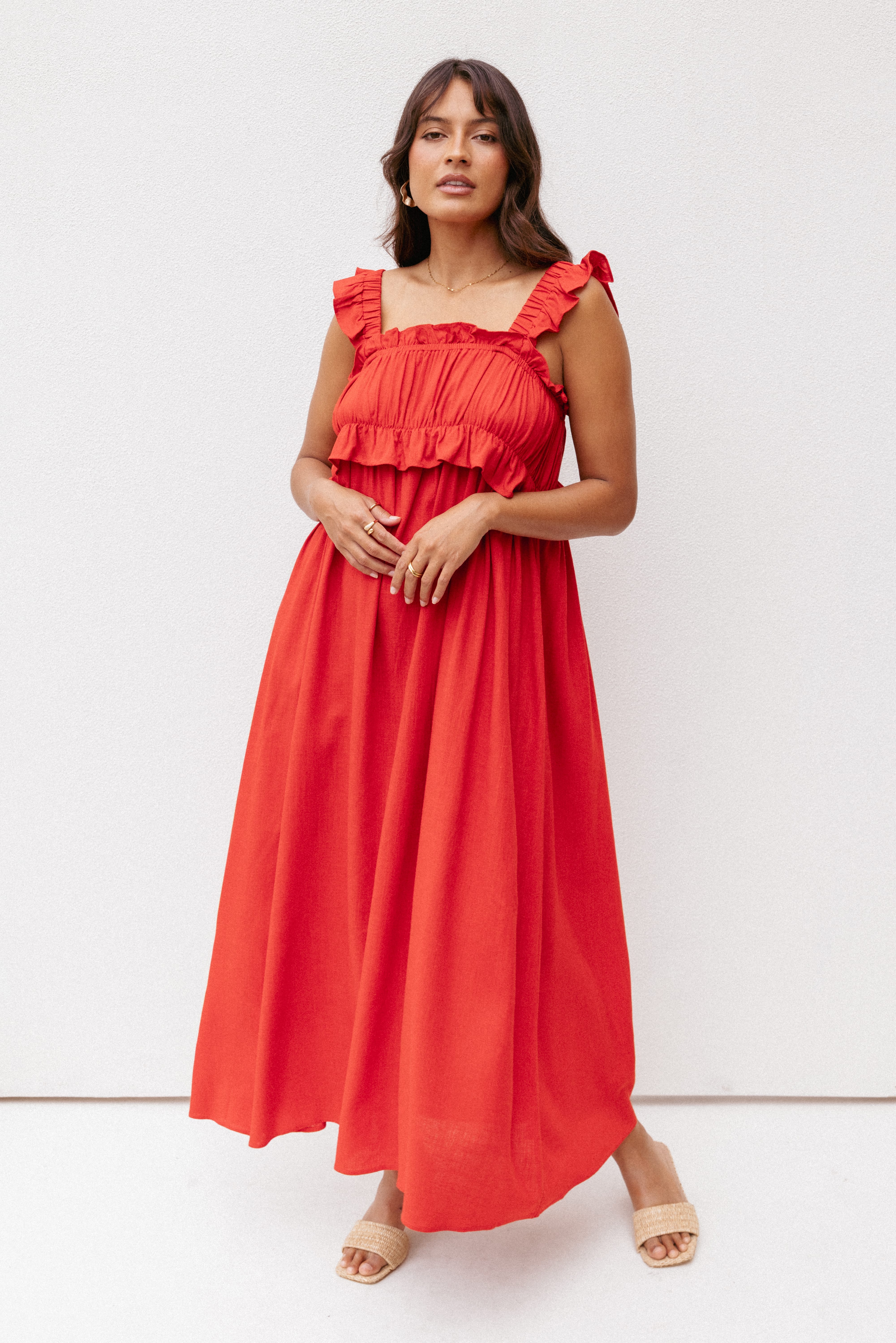 Ross Frill Strap Maxi Dress - Red | Petal & Pup USA