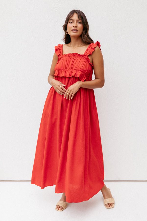 Petal and Pup USA DRESSES Ross Frill Strap Maxi Dress - Red