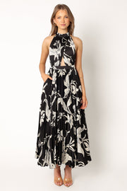 Sabine Halterneck Maxi Dress - Black Floral - Petal & Pup USA