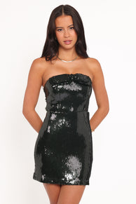 Petal and Pup USA DRESSES Sadie Strapless Bow Mini Dress - Green Sequin