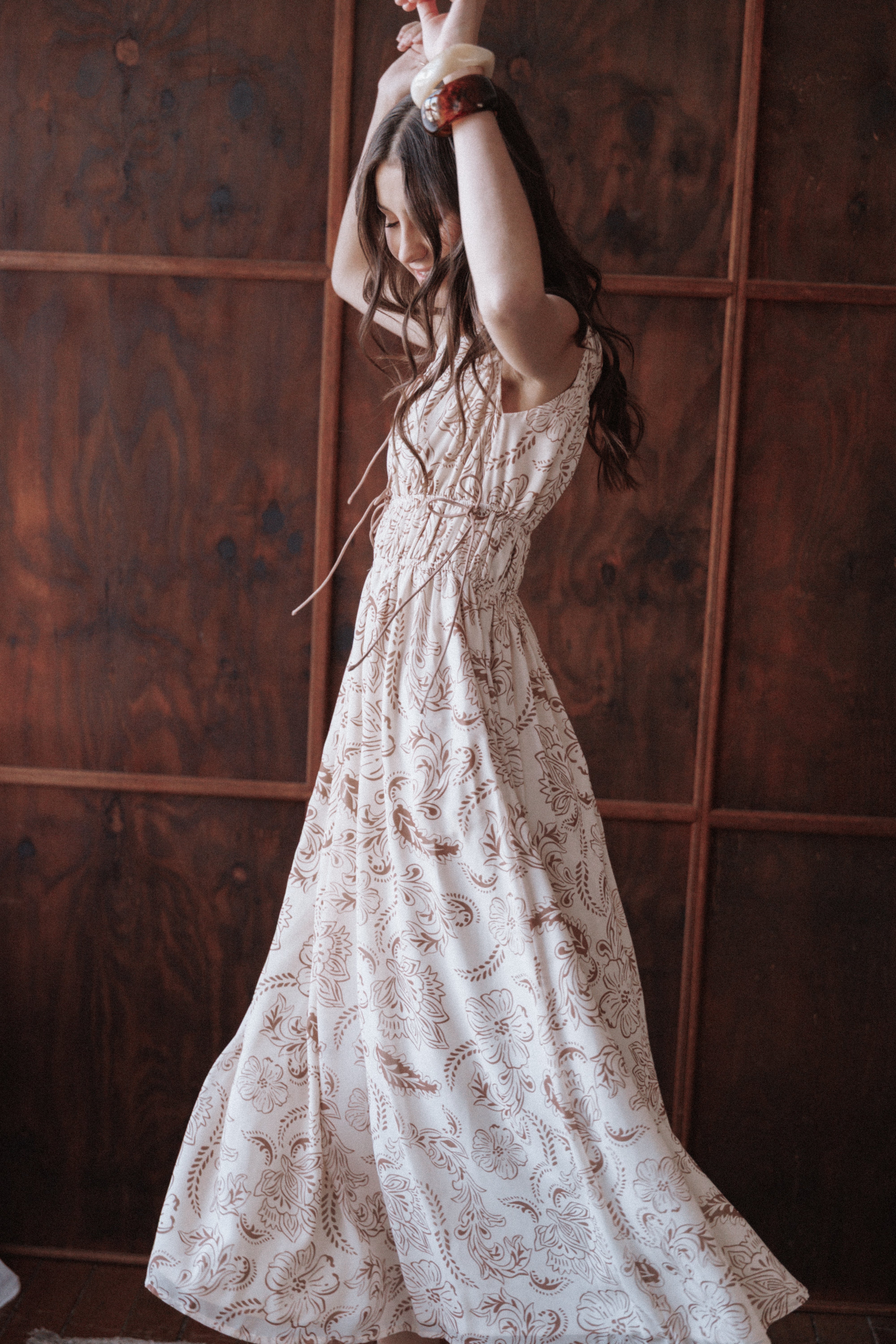 Petal and Pup USA DRESSES Safira Midi Dress - Brown Paisley