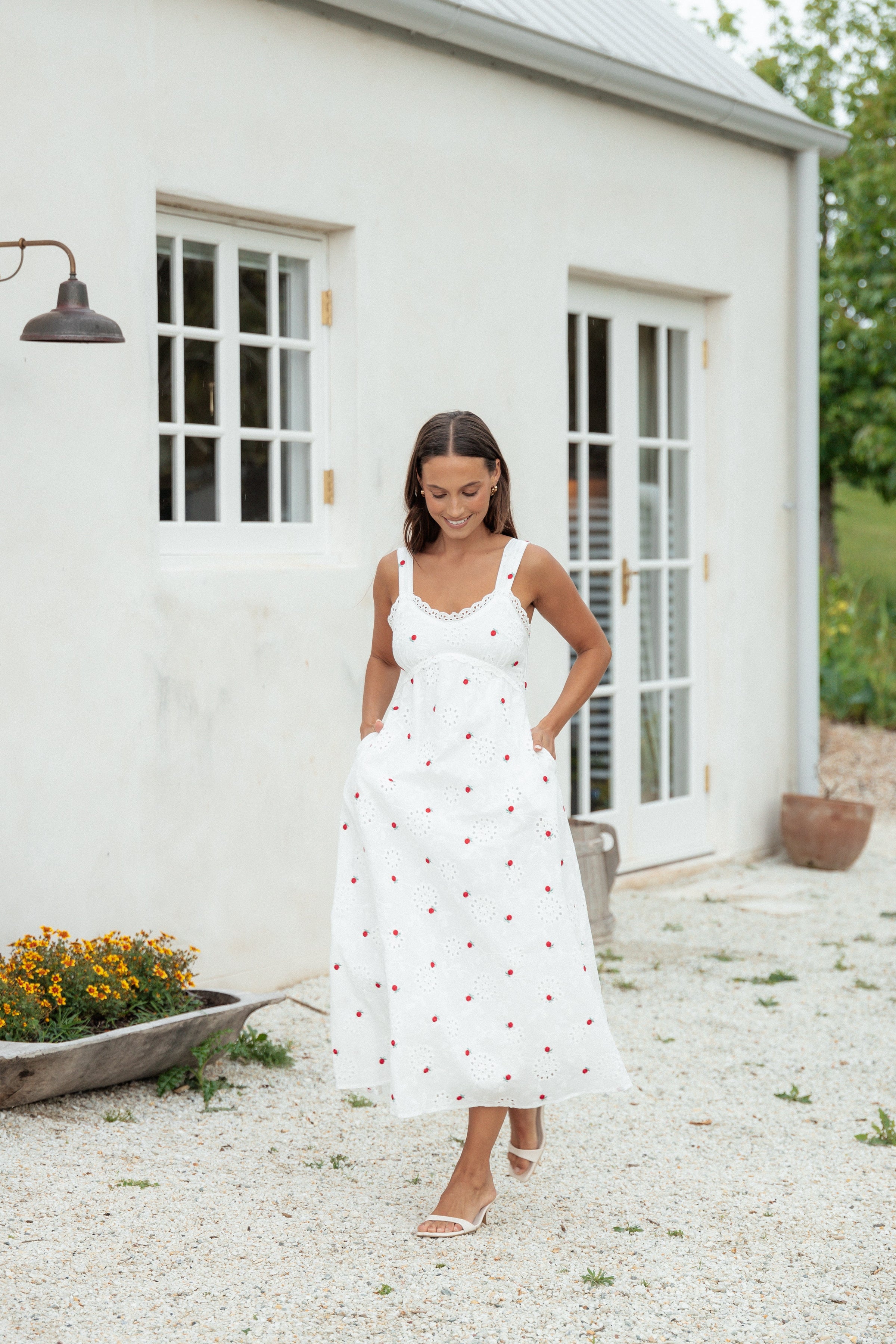 Petal and Pup USA DRESSES Salli Midi Dress - White/Red