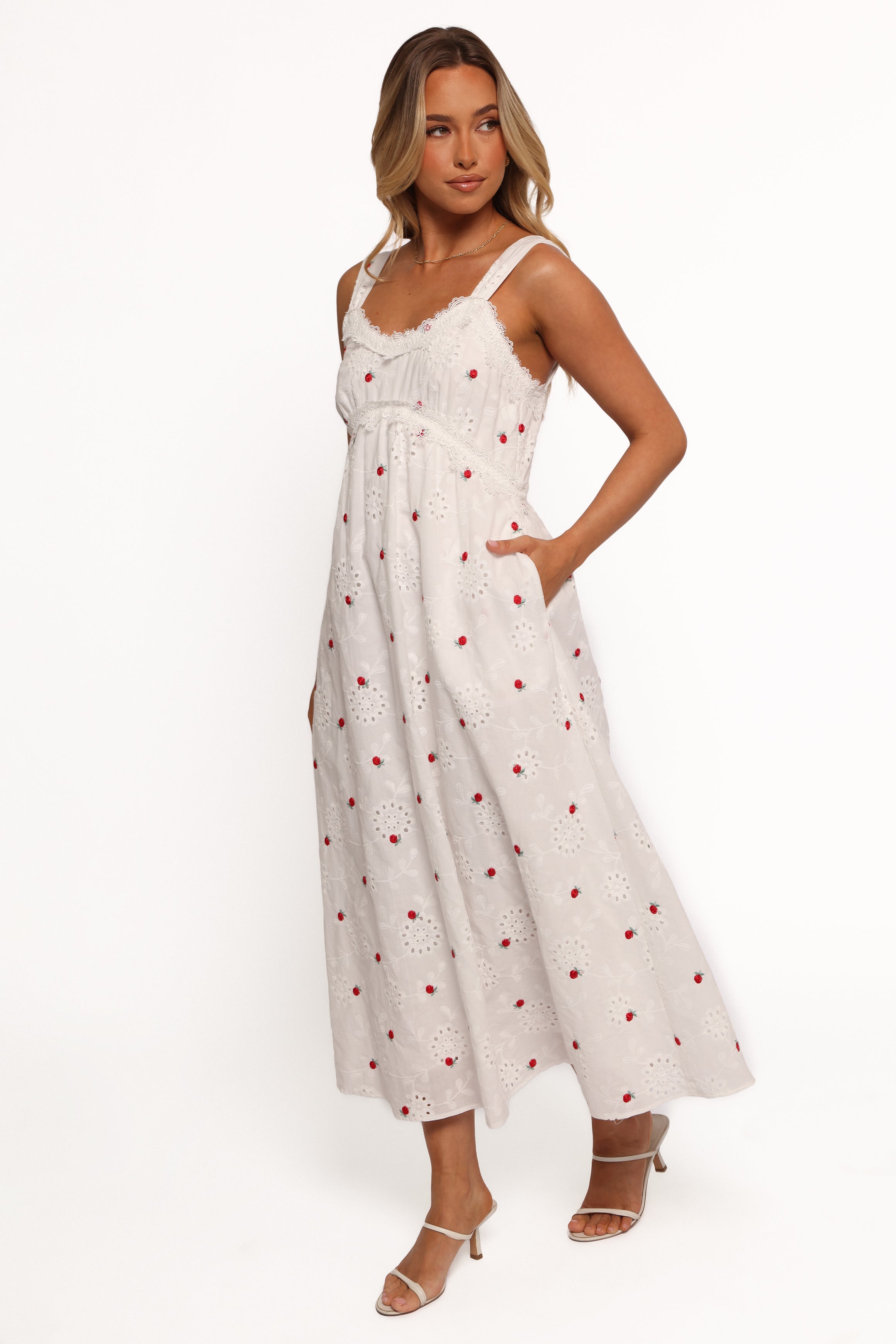 Petal and Pup USA DRESSES Salli Midi Dress - White/Red