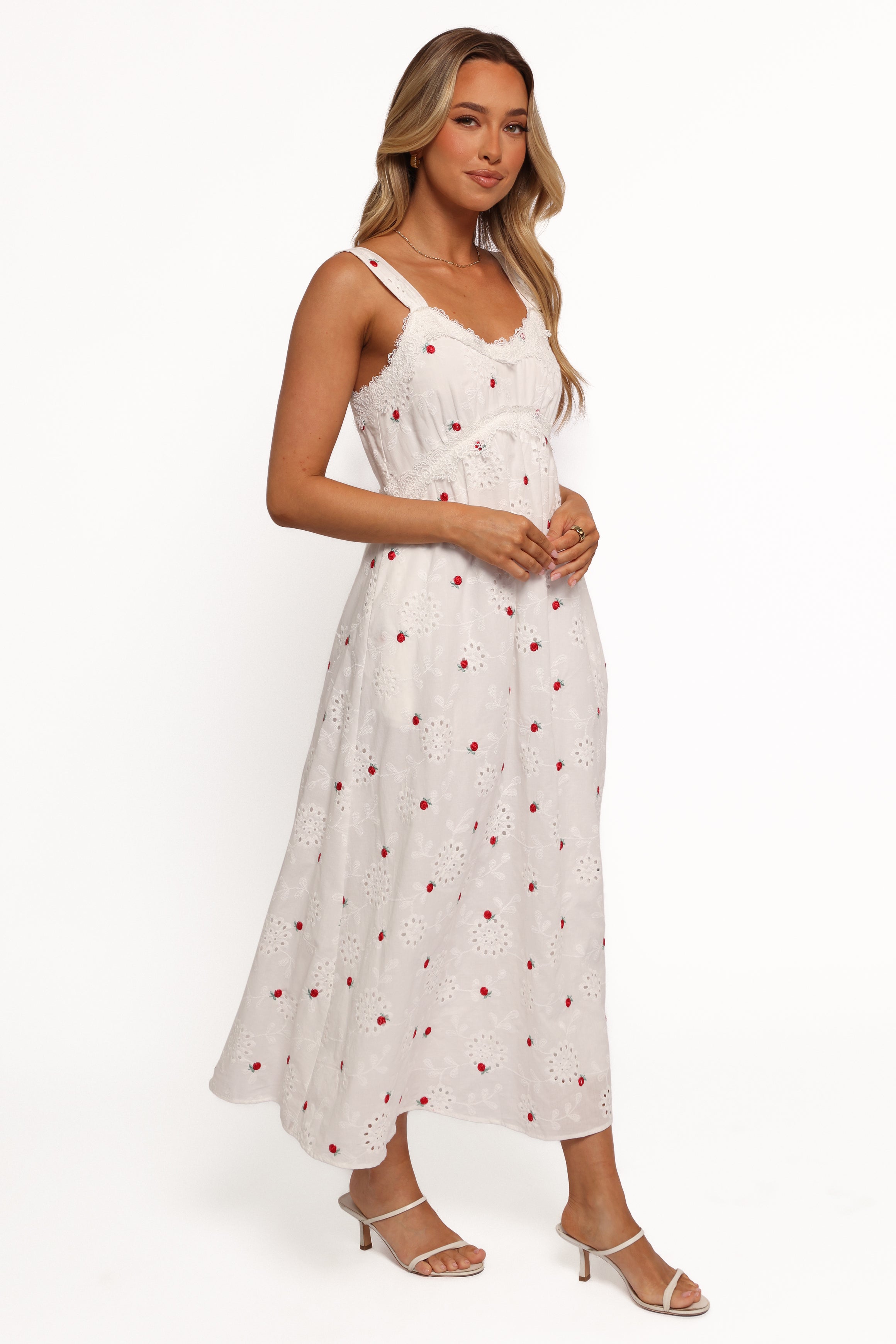 Petal and Pup USA DRESSES Salli Midi Dress - White/Red