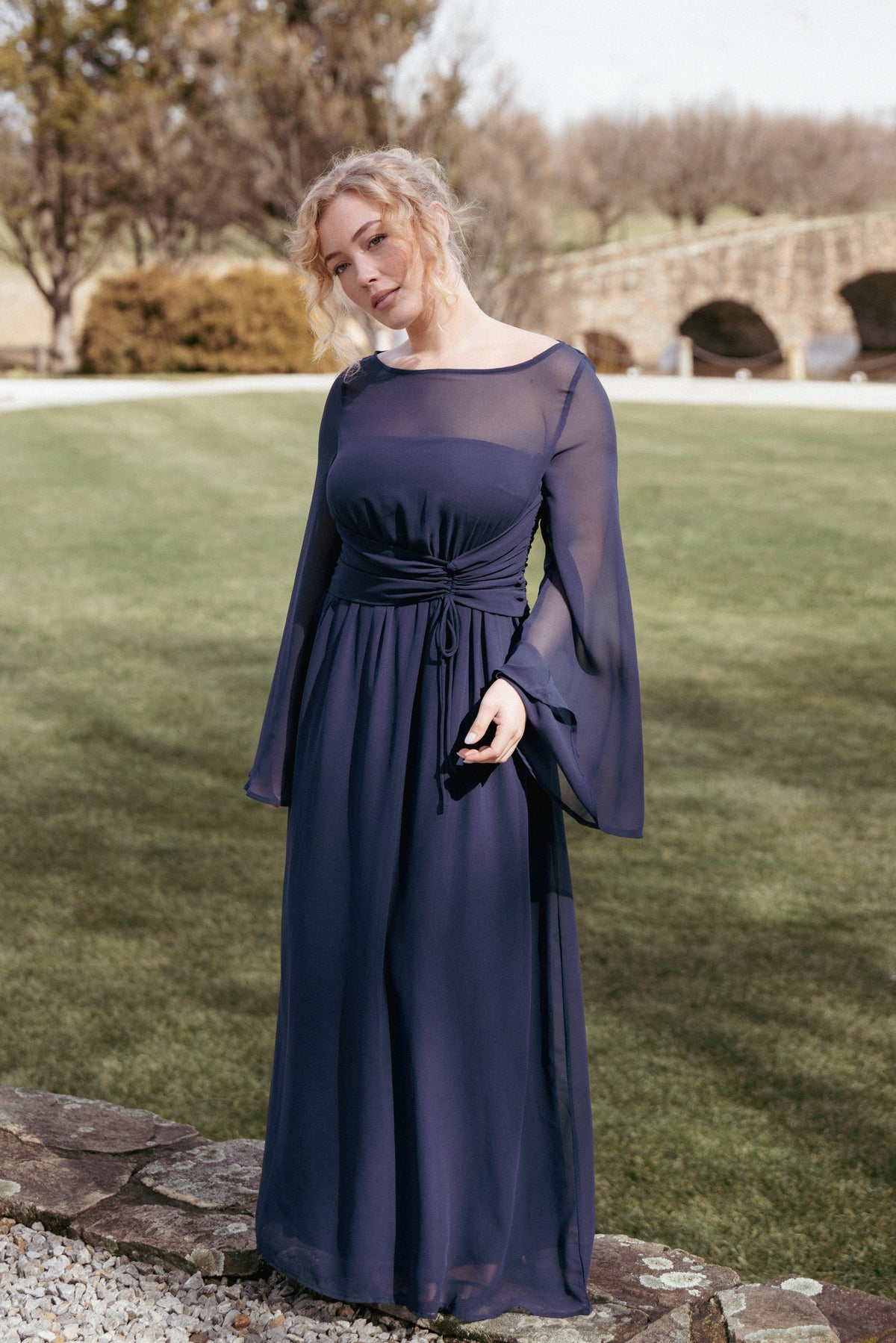 navy blue maxi dress long sleeves Petal and Pup Women's Samara Maxi Dress - Navy