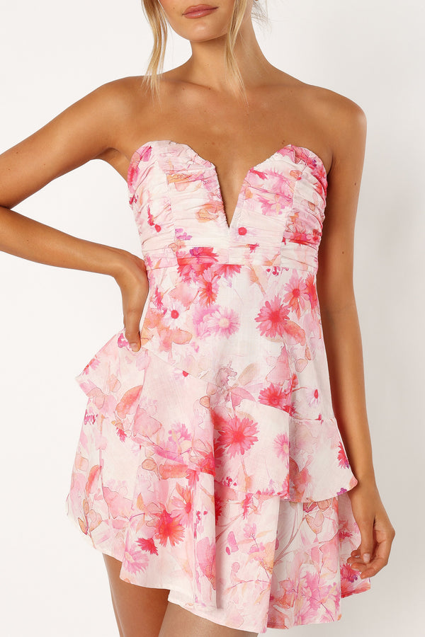 Petal and Pup USA DRESSES Sanal Tiered Mini Dress - Pink Floral