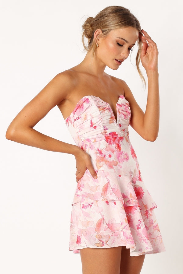 Petal and Pup USA DRESSES Sanal Tiered Mini Dress - Pink Floral