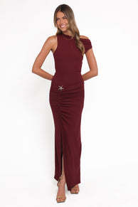 Petal and Pup USA DRESSES Sandara Off Shoulder Maxi Dress - Burgundy