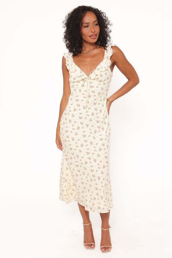 Petal and Pup USA DRESSES Sansa Midi Dress - Yellow Floral