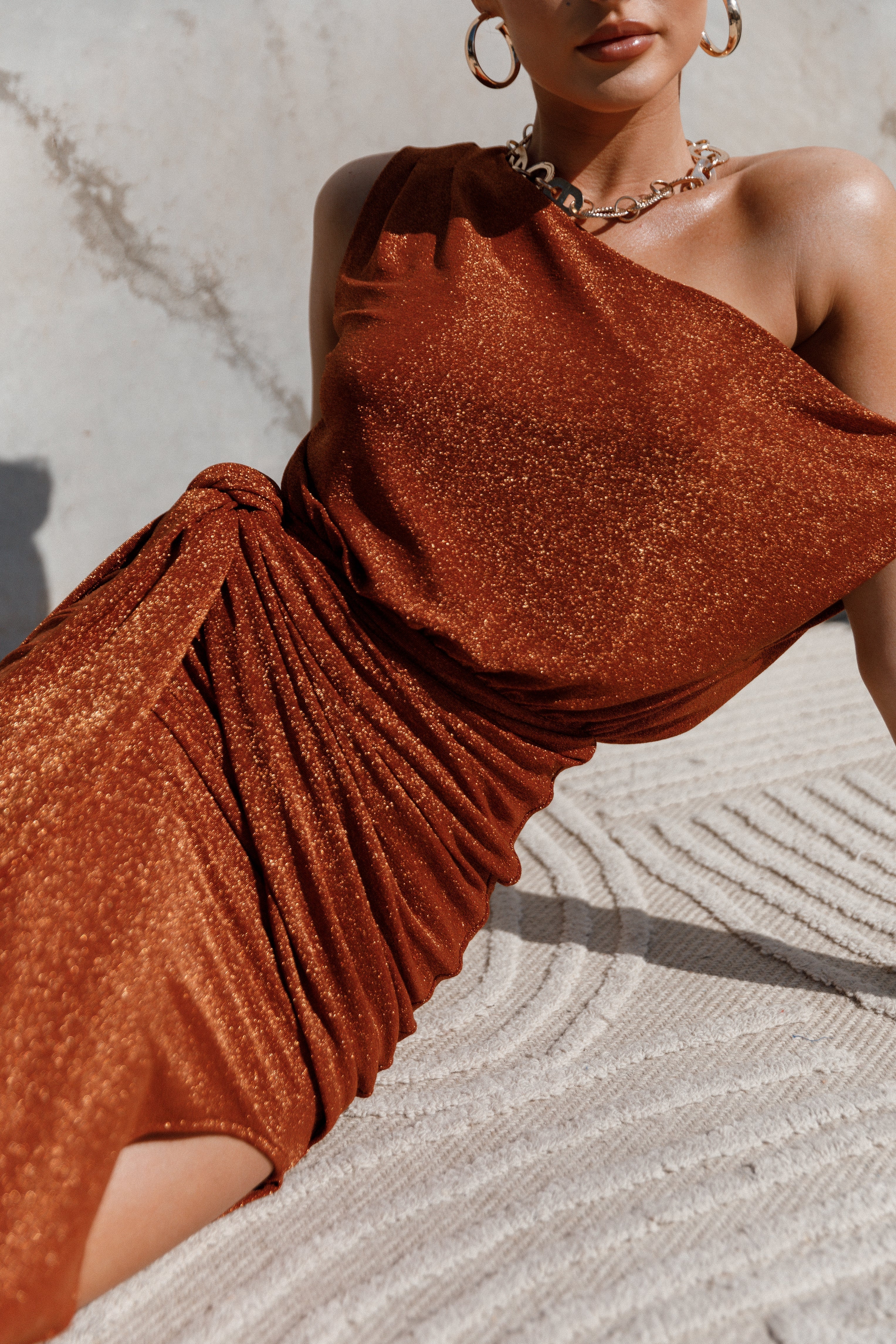 Santiago Off Shoulder Midi Dress Bronze - Main Image