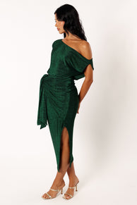 Petal and Pup USA DRESSES Santiago Off Shoulder Midi Dress - Emerald
