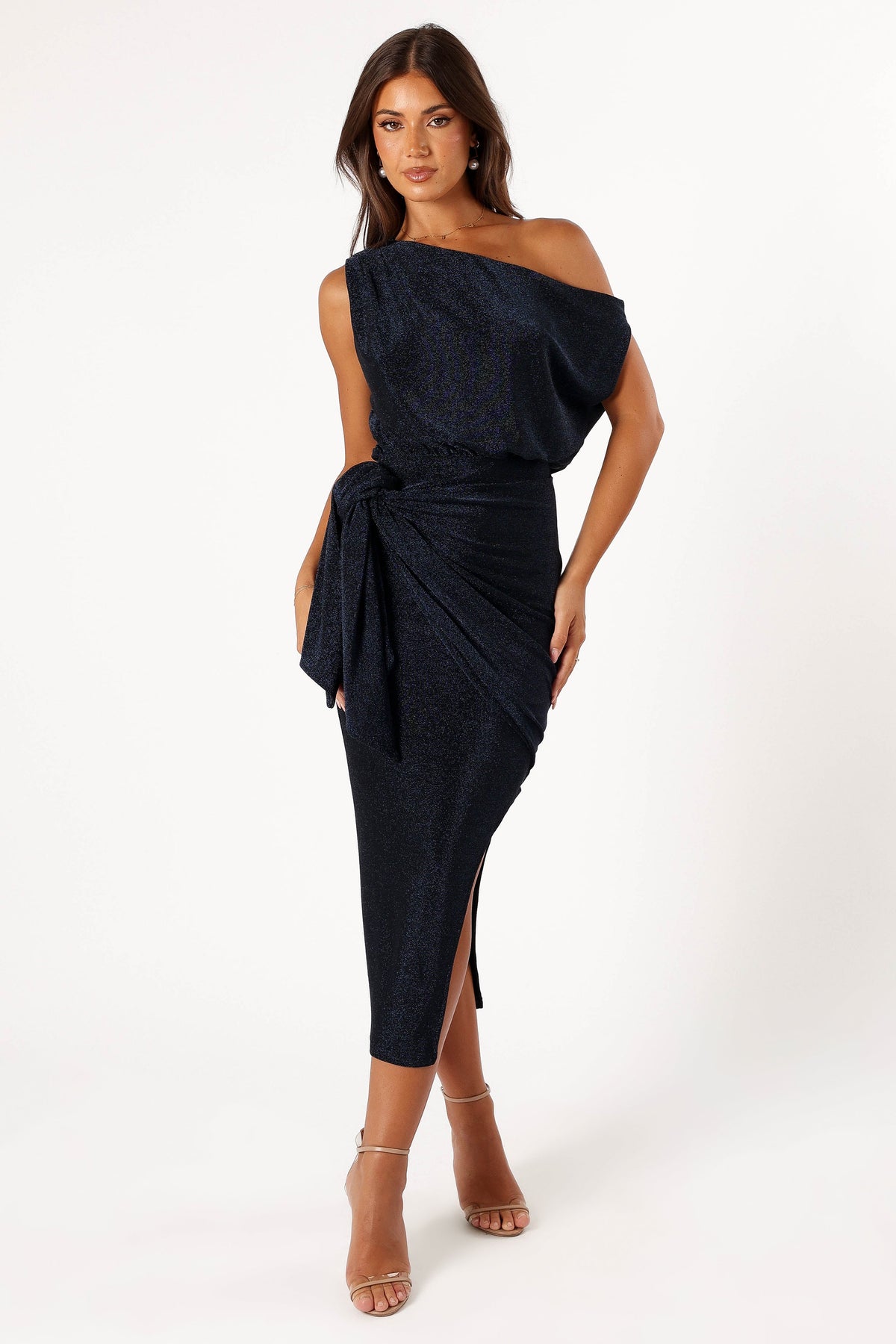 knee length dresses for ladies Off Shoulder Button-Down High-Low Maxi Dress In Navy Blue – Magnolia  Boutique