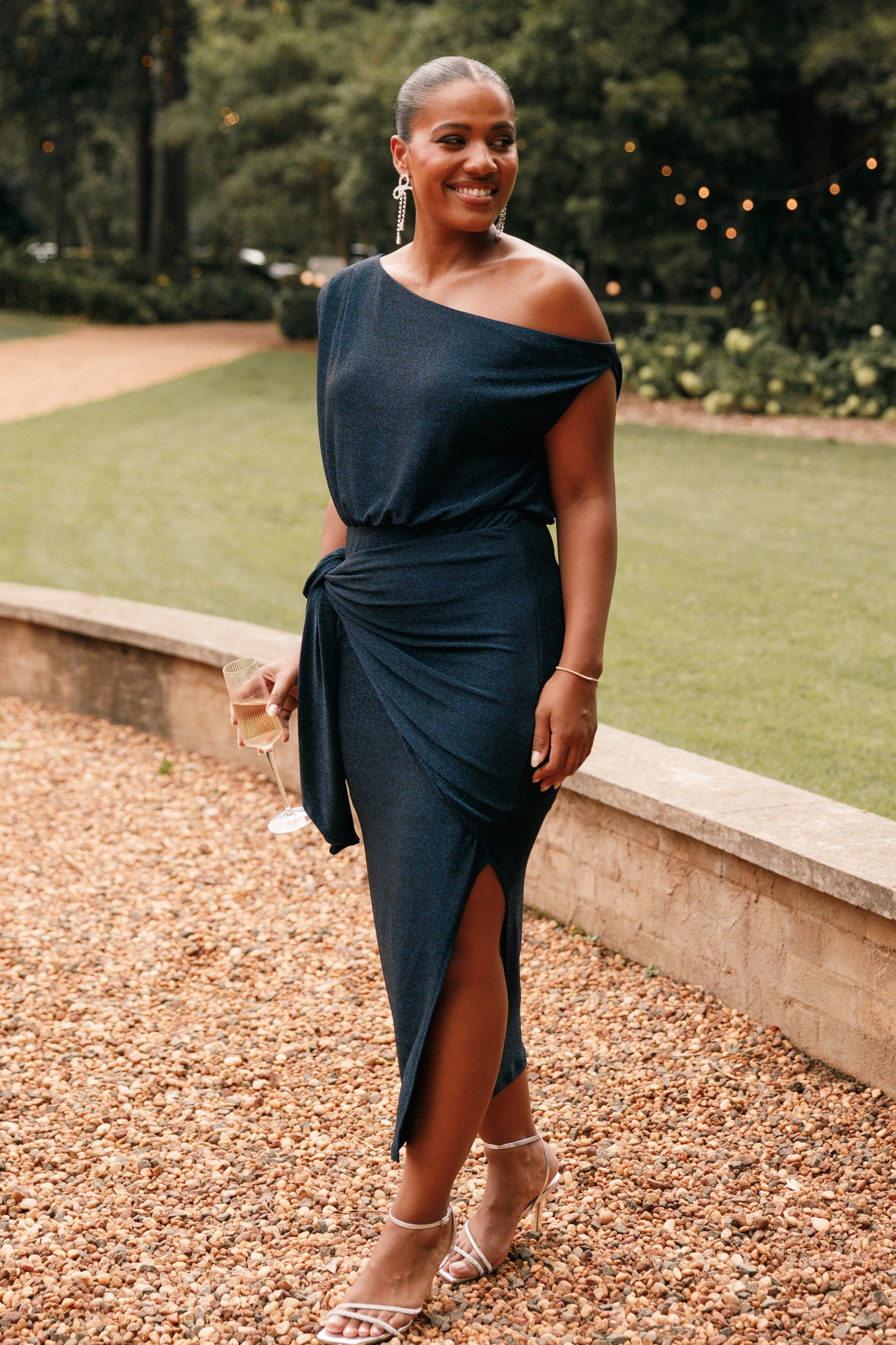 Santiago Off Shoulder Midi Dress - Navy Santiago Off Shoulder Midi Dress - Navy