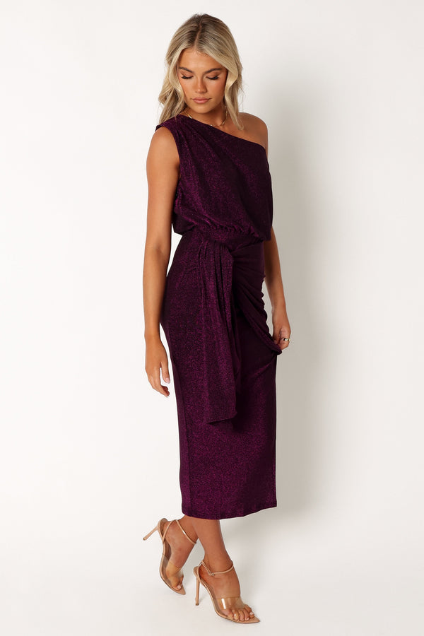 Petal and Pup USA DRESSES Santiago Off Shoulder Midi Dress - Purple