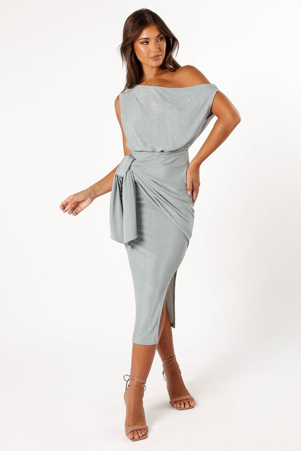 Petal and Pup USA DRESSES Santiago Off Shoulder Midi Dress - Sage