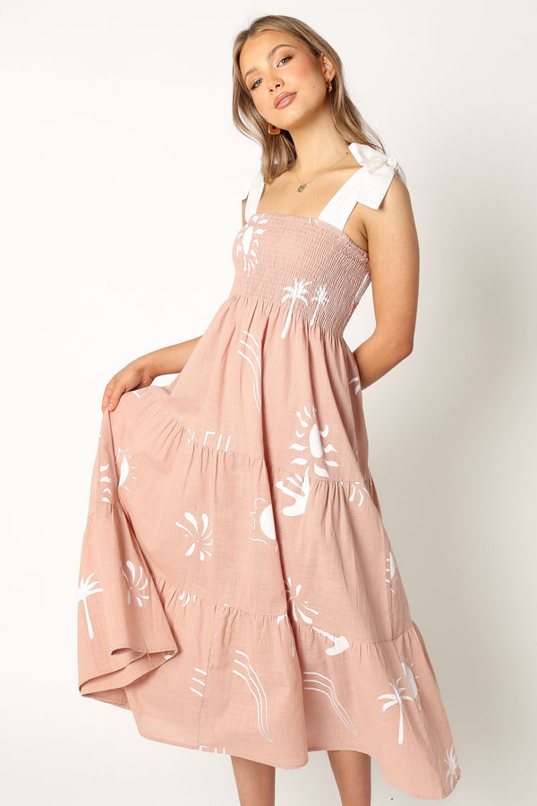 Petal and Pup USA DRESSES Sarelle midi Dress - Tan Blush