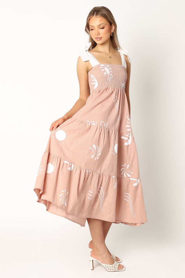 Petal and Pup USA DRESSES Sarelle midi Dress - Tan Blush