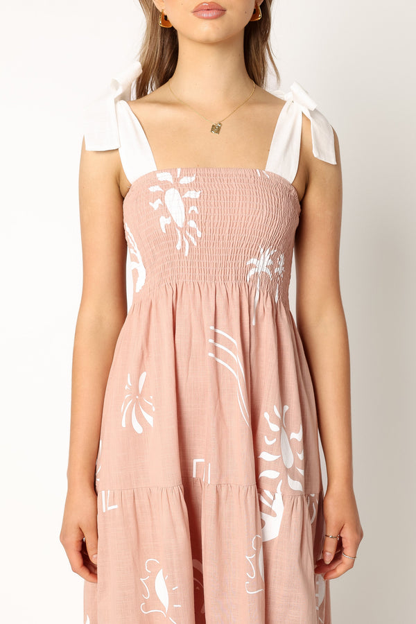 Petal and Pup USA DRESSES Sarelle midi Dress - Tan Blush