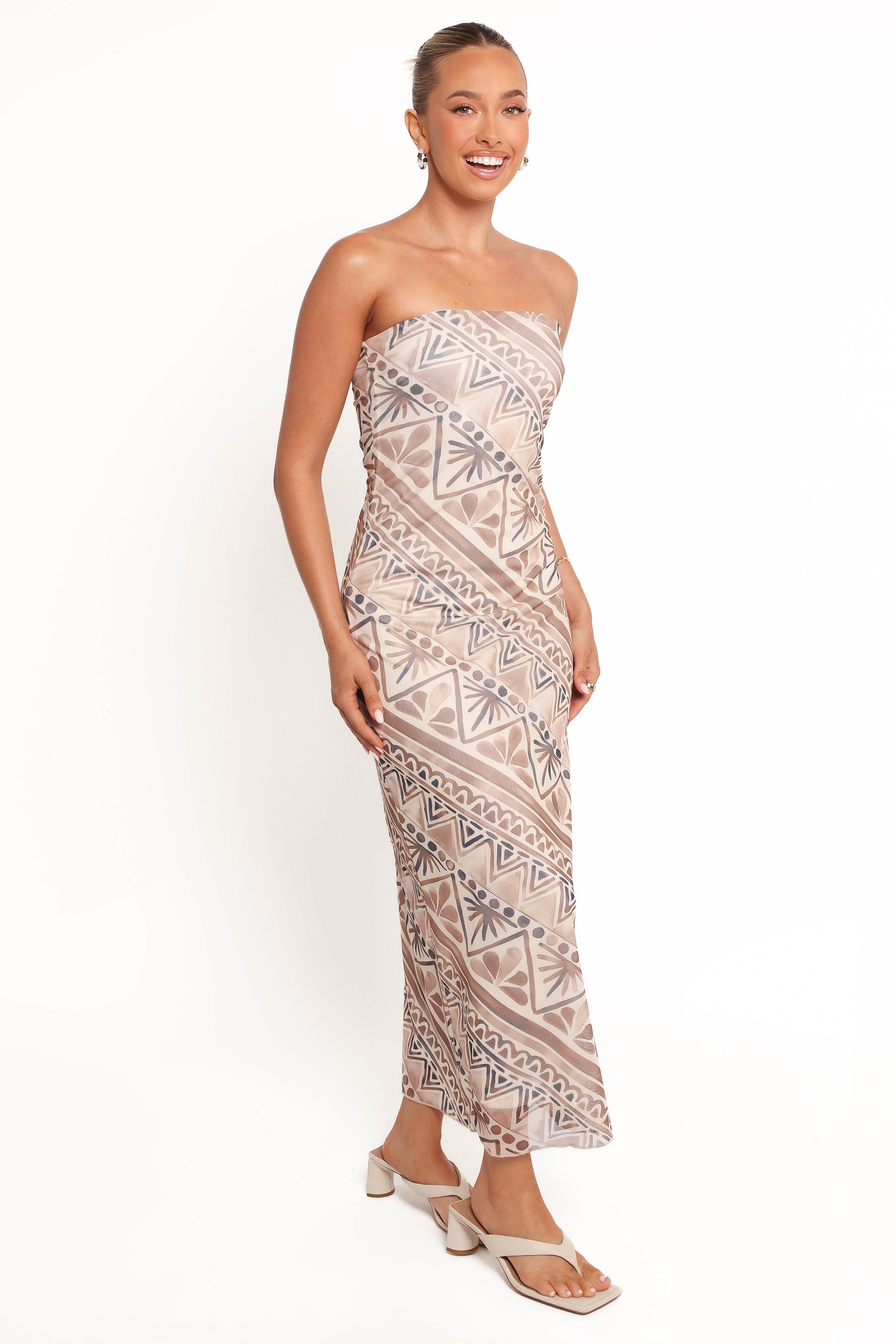 Petal and Pup USA DRESSES Saskia Strapless Midi Dress - Brown