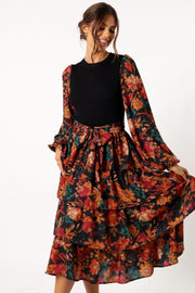 Petal and Pup USA DRESSES Sayge Frill Midi Dress - Black Floral