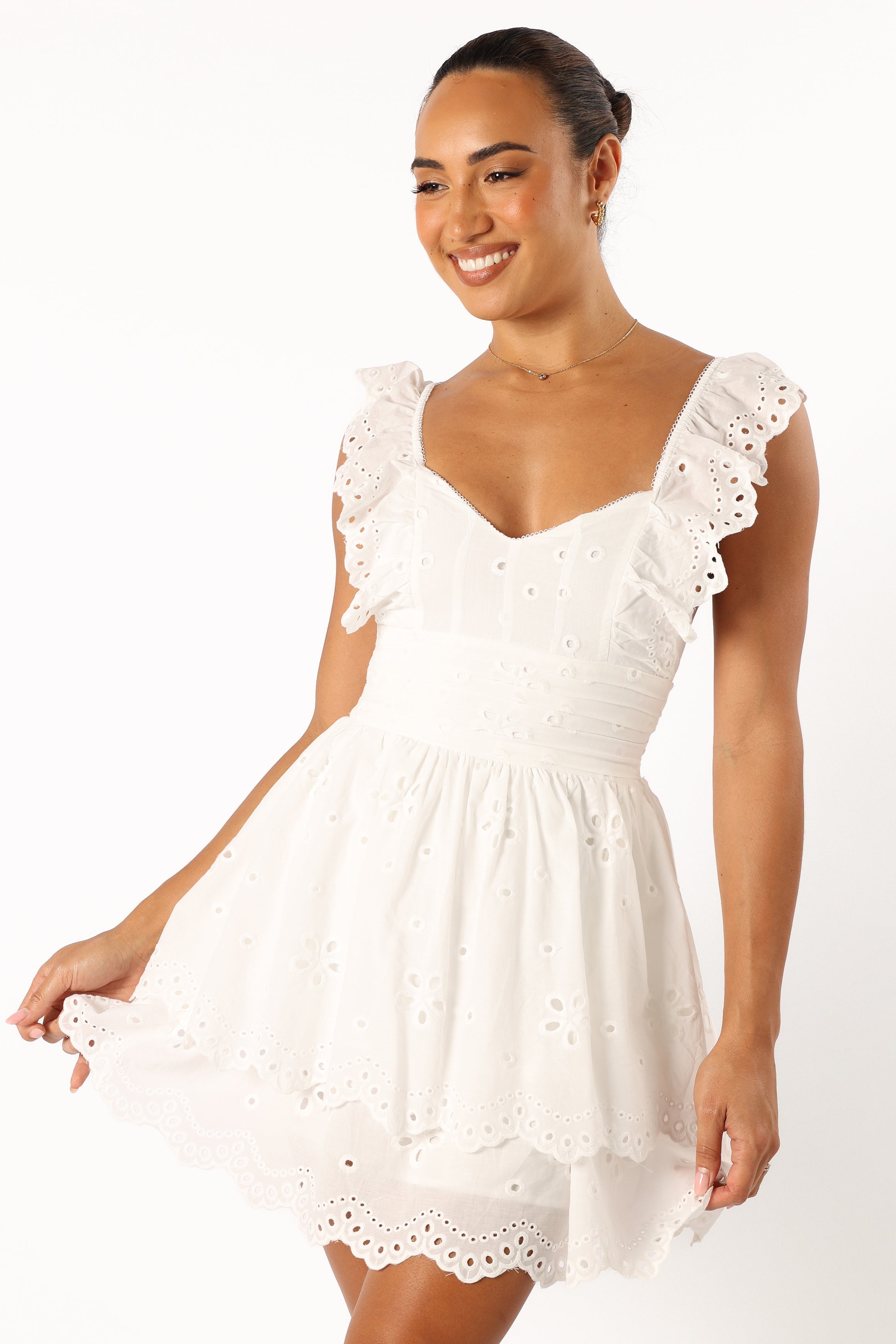 Petal and Pup USA DRESSES Selda Frill Sleeve Mini Dress - White