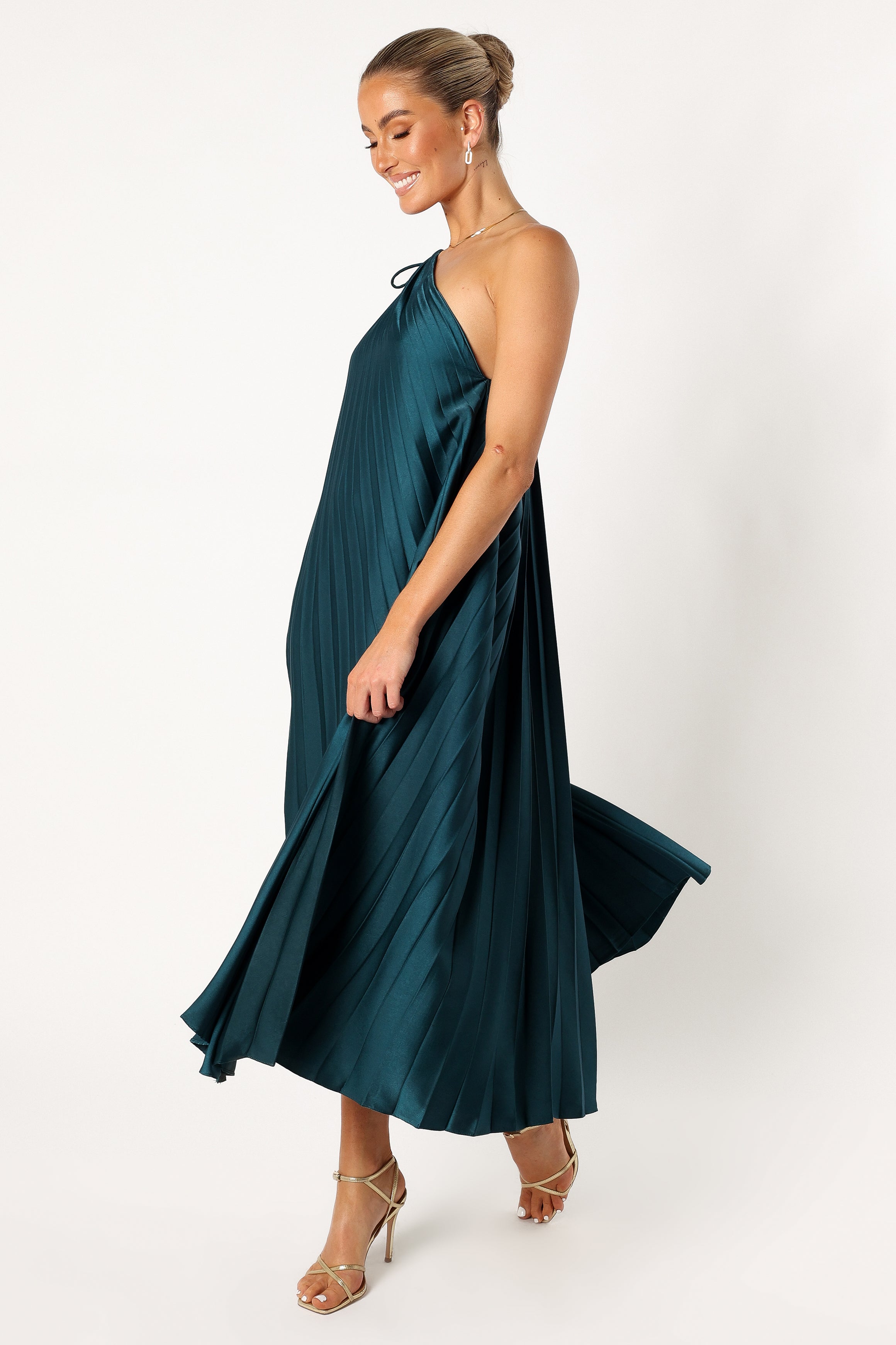 Petal and Pup USA DRESSES Selena One Shoulder Midi Dress - Emerald