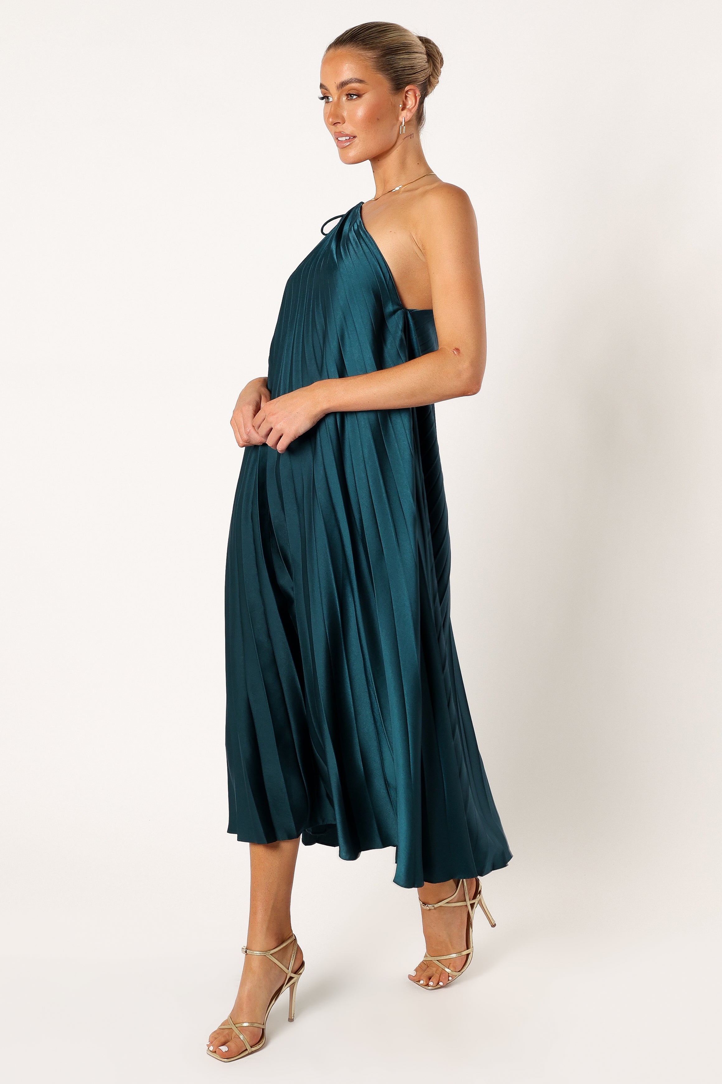 Petal and Pup USA DRESSES Selena One Shoulder Midi Dress - Emerald
