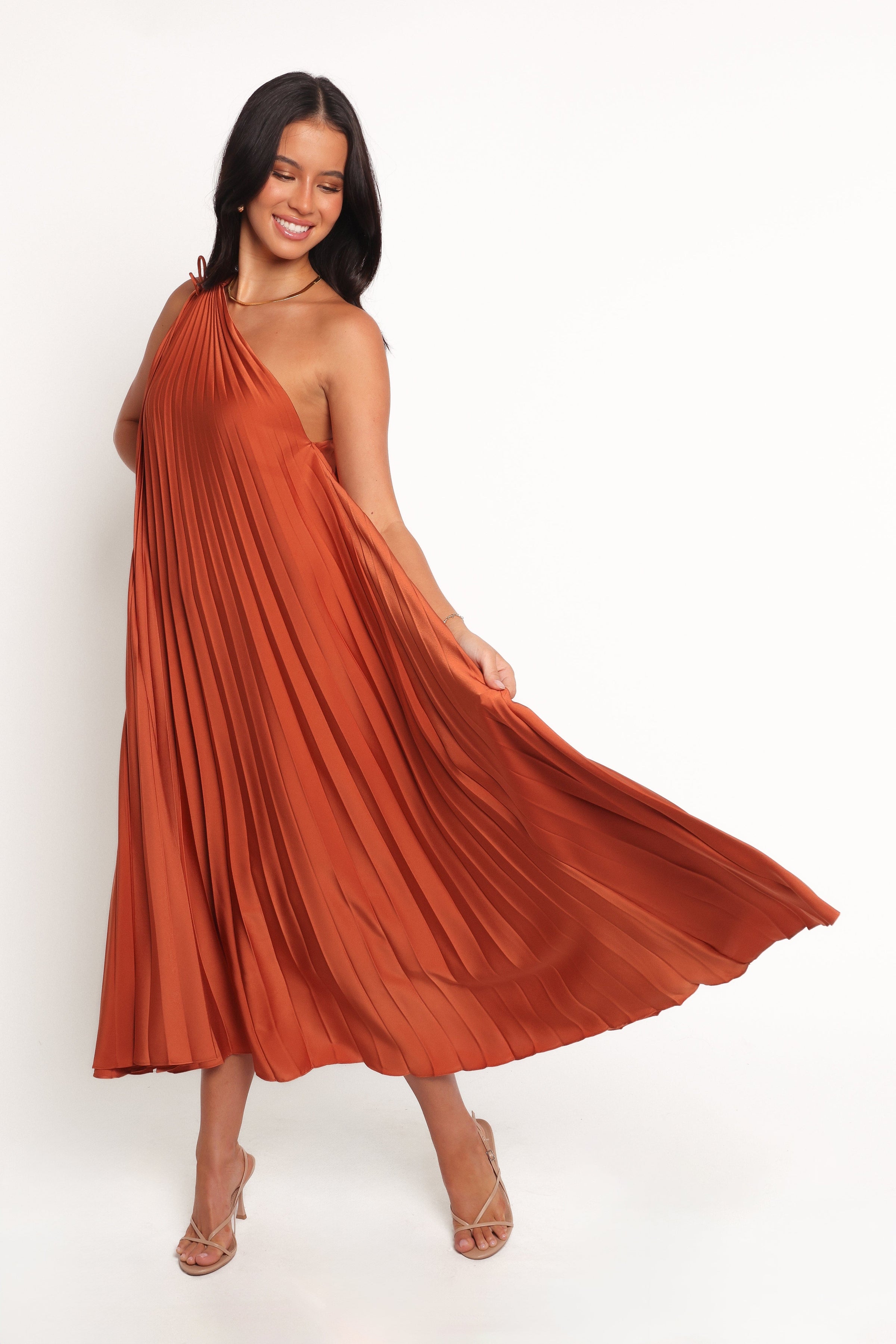 Petal and Pup USA DRESSES Selena One Shoulder Midi Dress - Russet Bronze