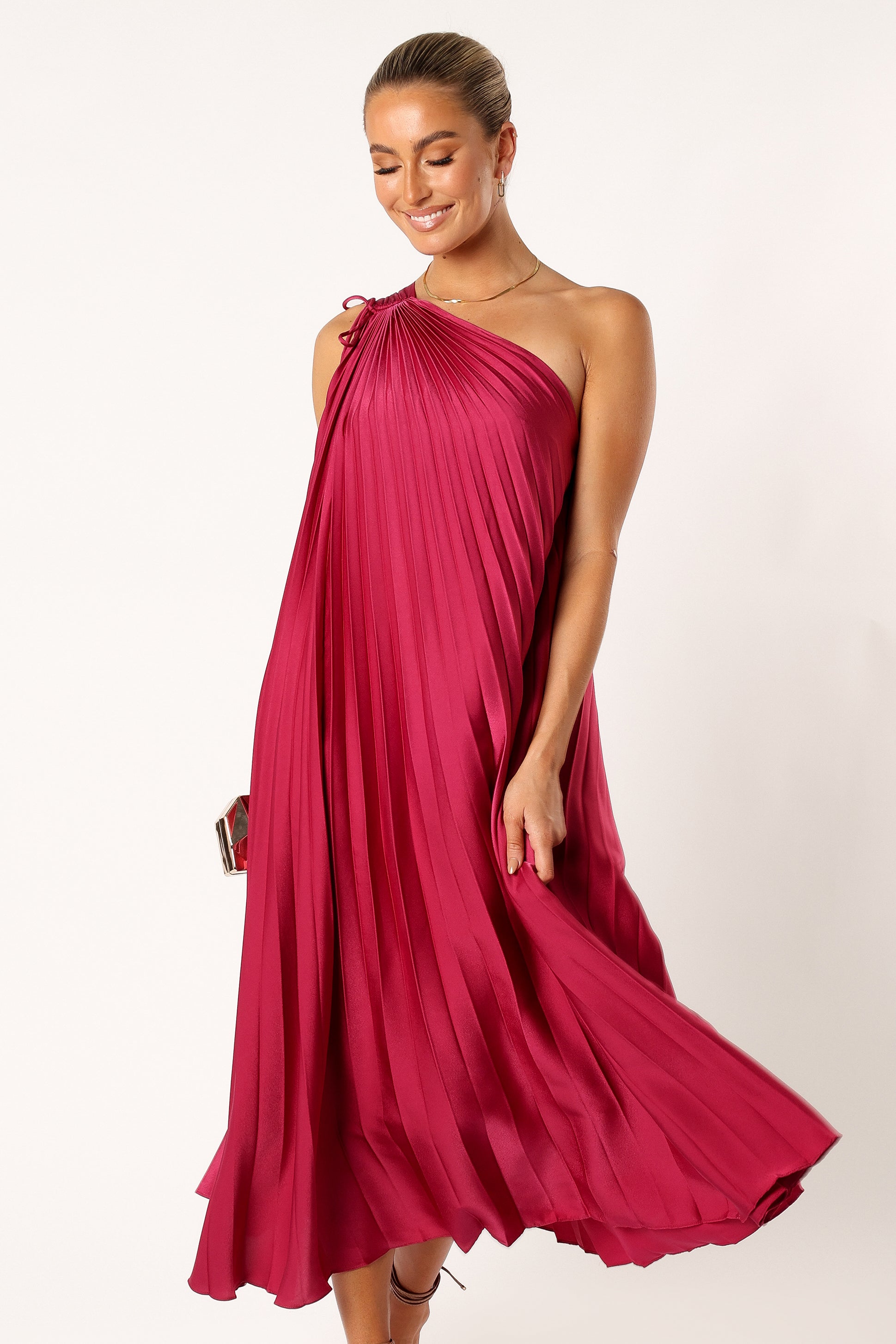 Selena One Shoulder Midi Dress - Viva Magenta