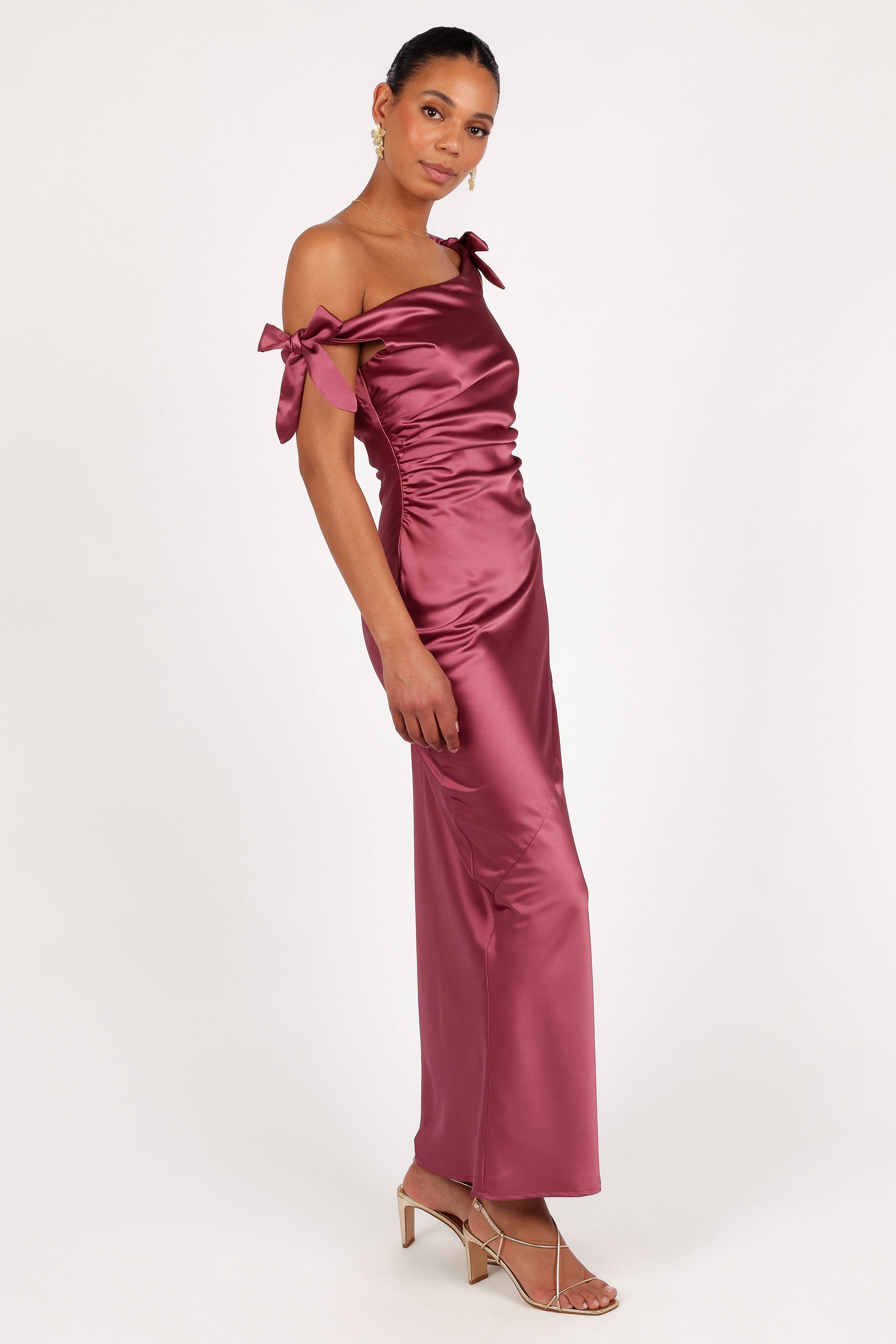Petal and Pup USA DRESSES Selma Off Shoulder Maxi Dress - Dark Rose